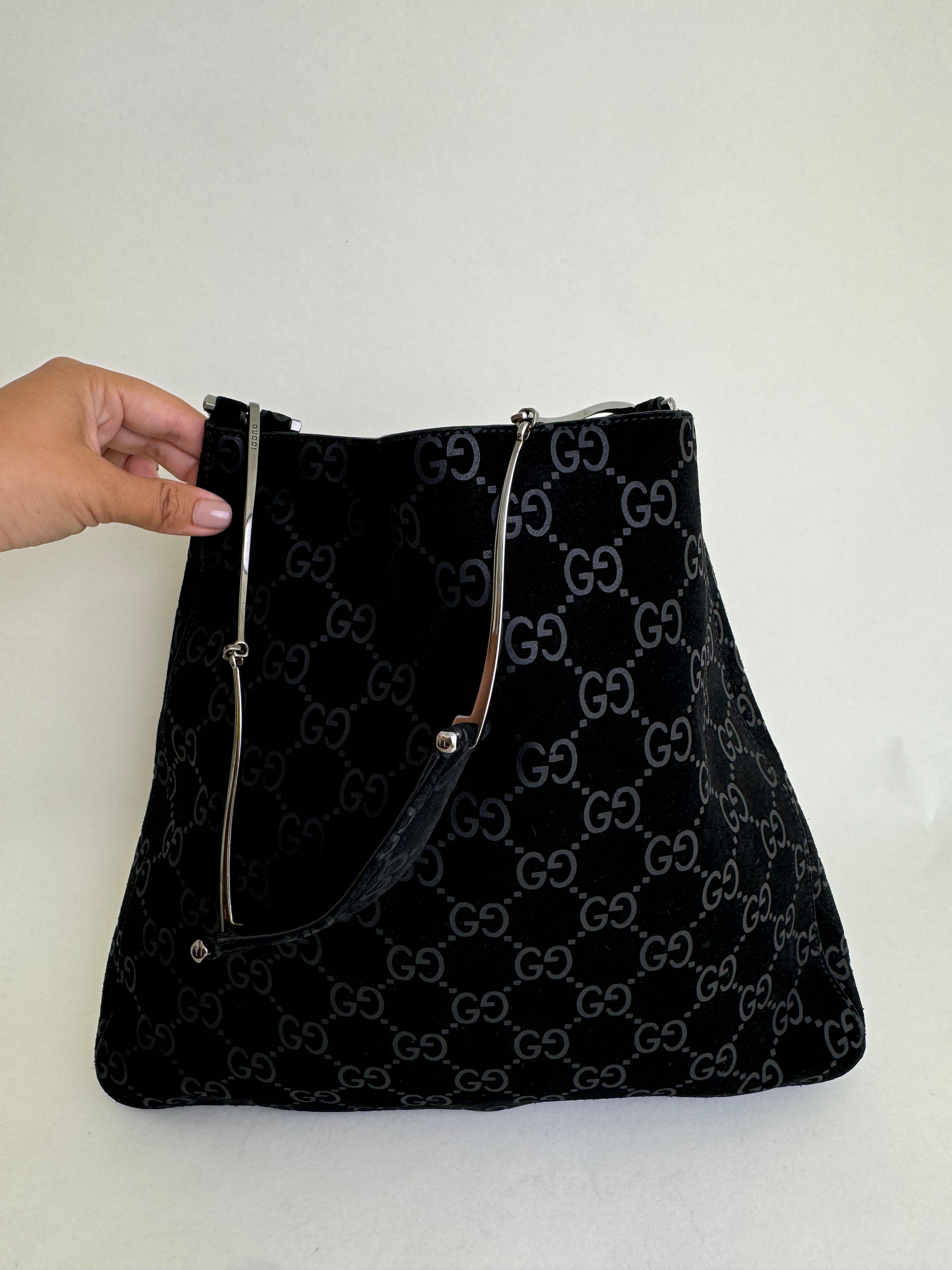 Gucci Tom Ford Black Suede GG Hobo Bag