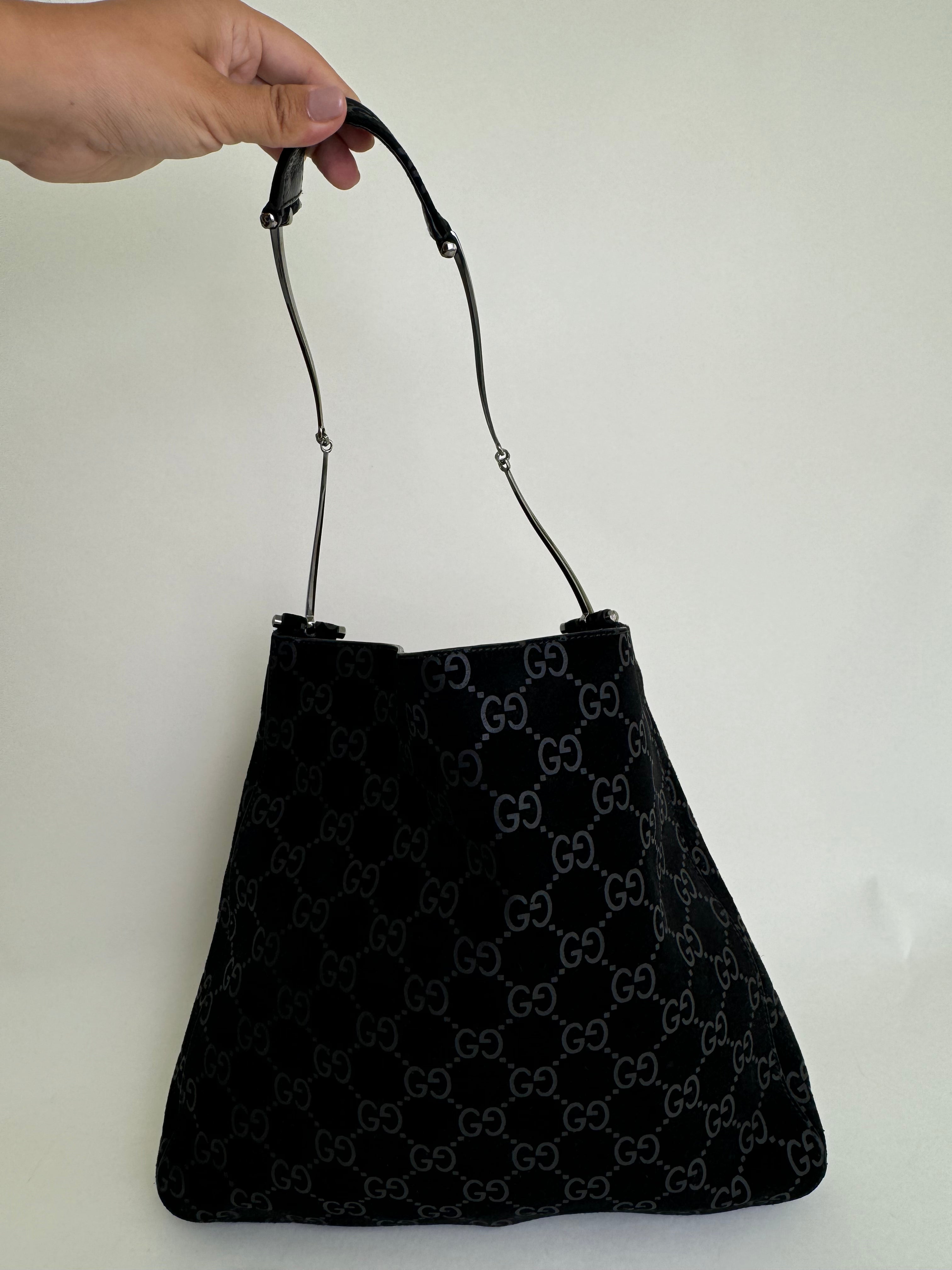 Gucci Tom Ford Black Suede GG Hobo Bag