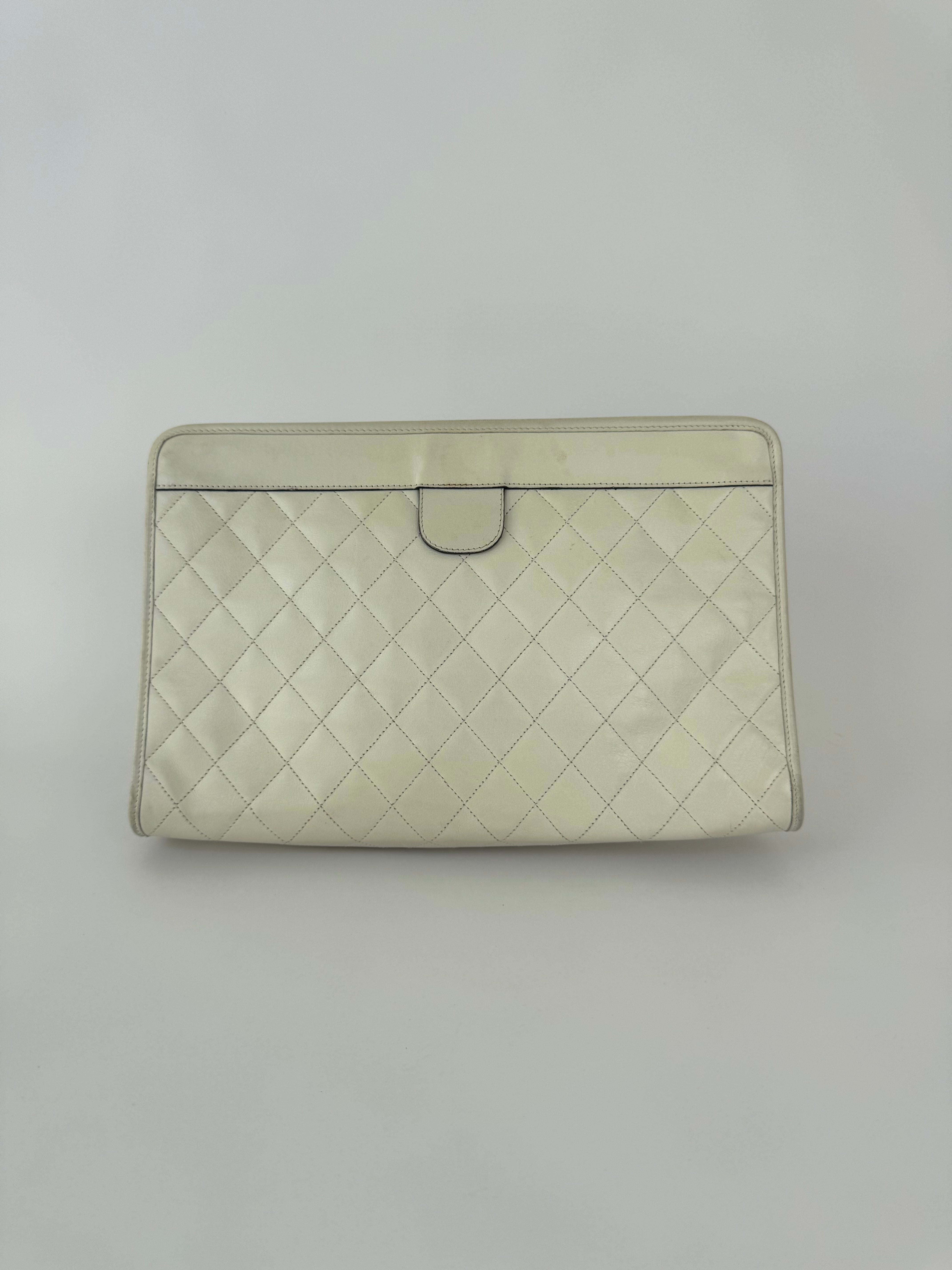 Chanel Vintage White Calfskin Clutch