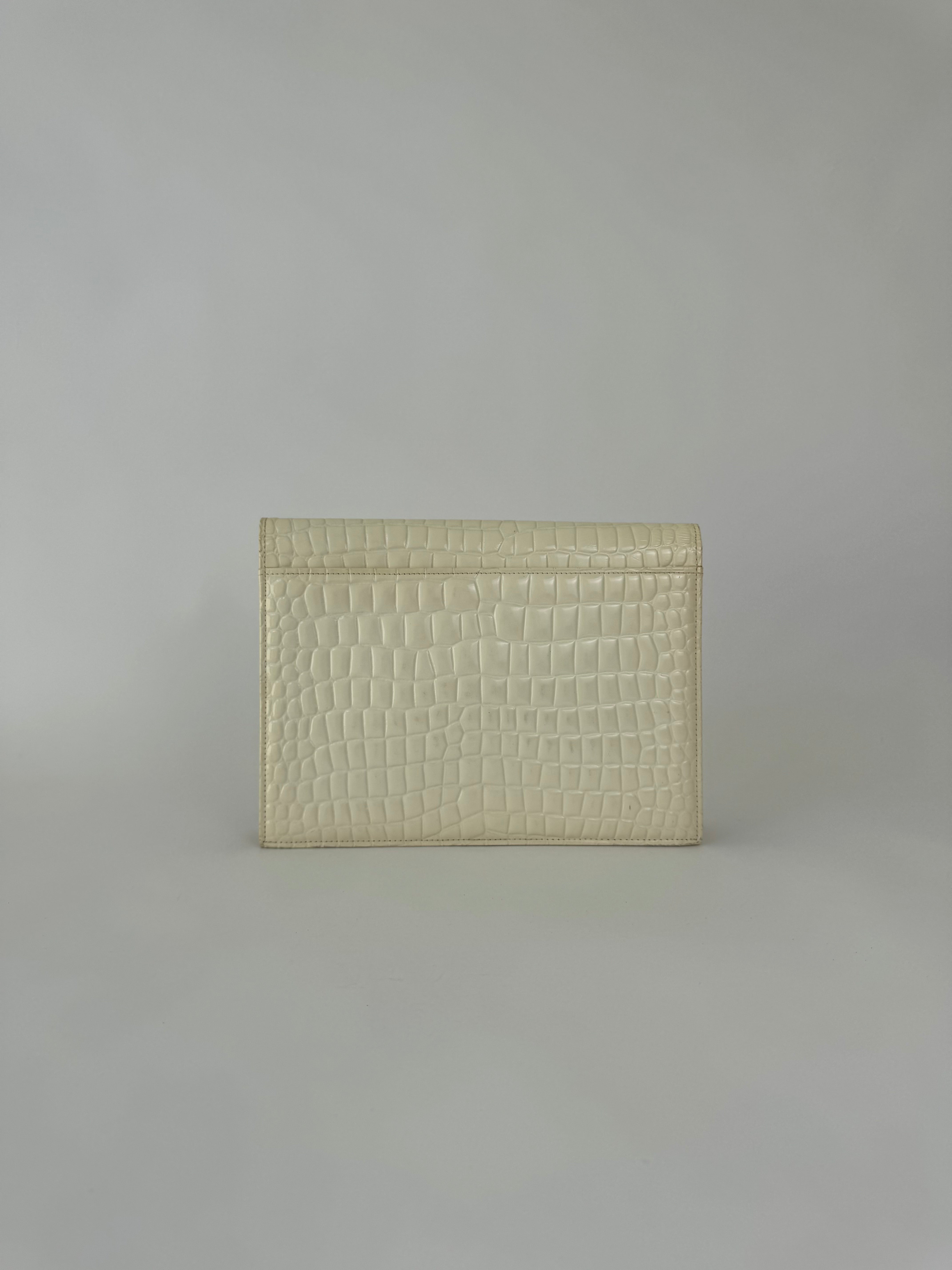 YSL White Croc Embossed Clutch