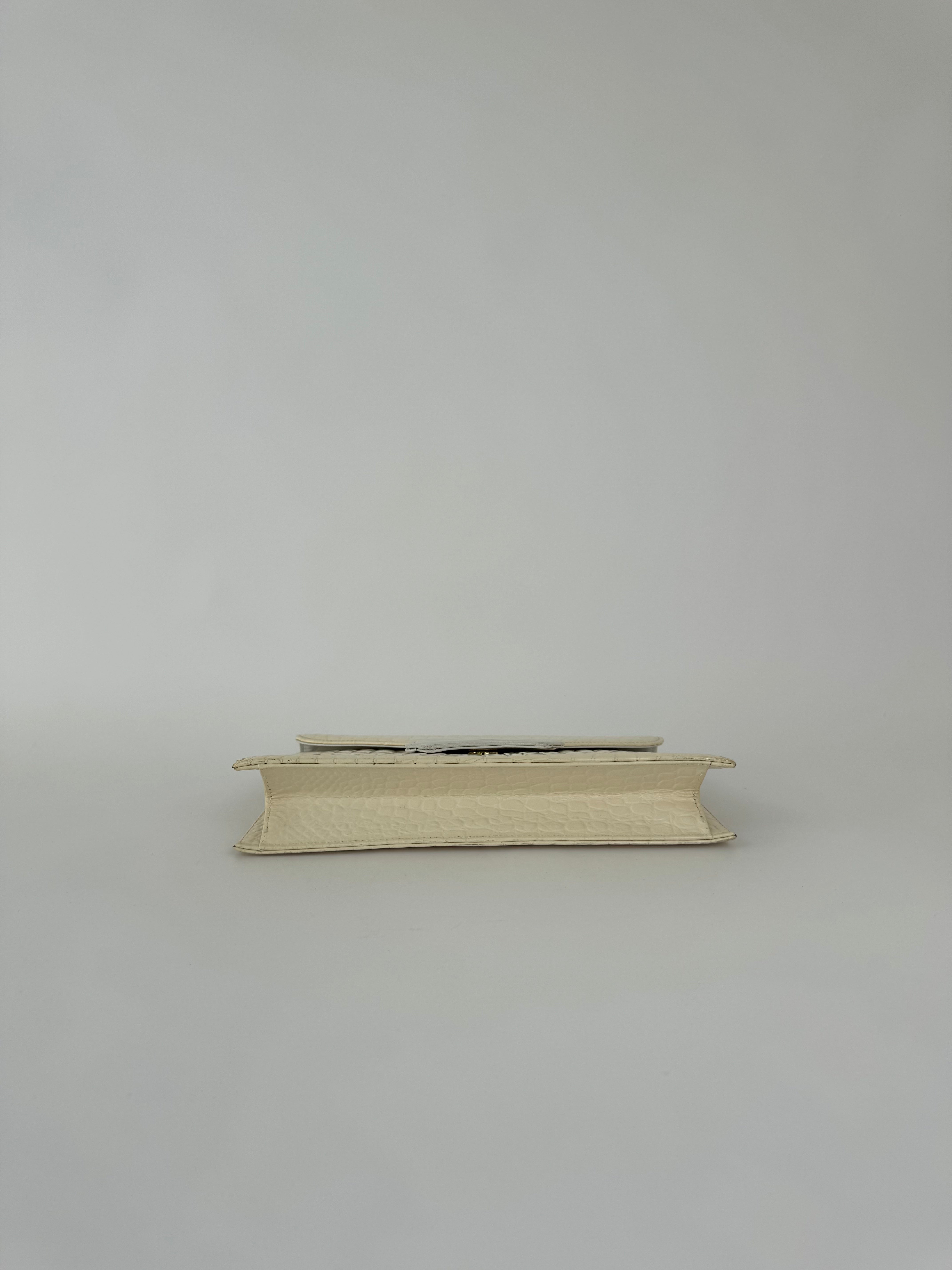 YSL White Croc Embossed Clutch