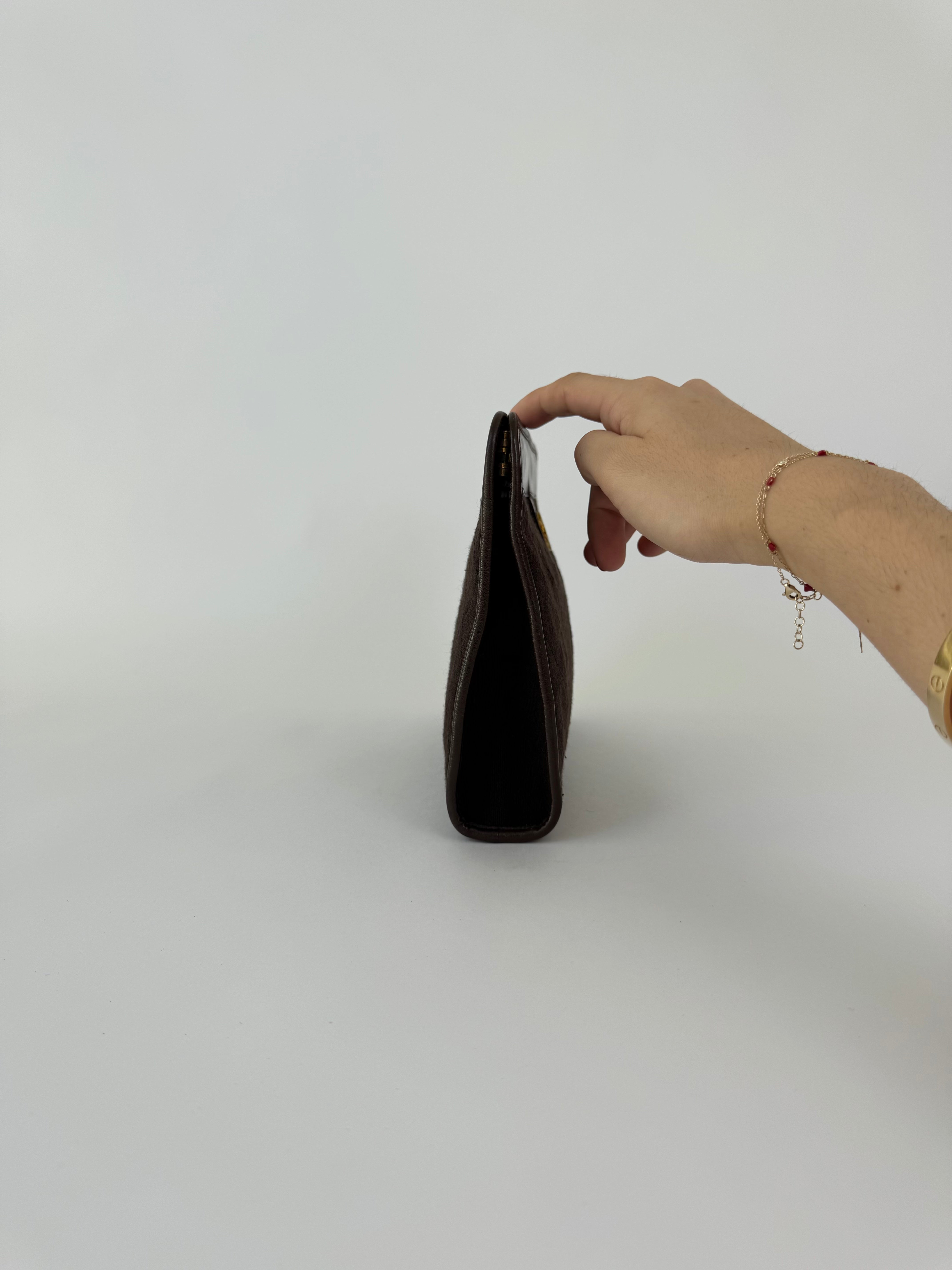 Chanel Vintage Brown Canvas Clutch