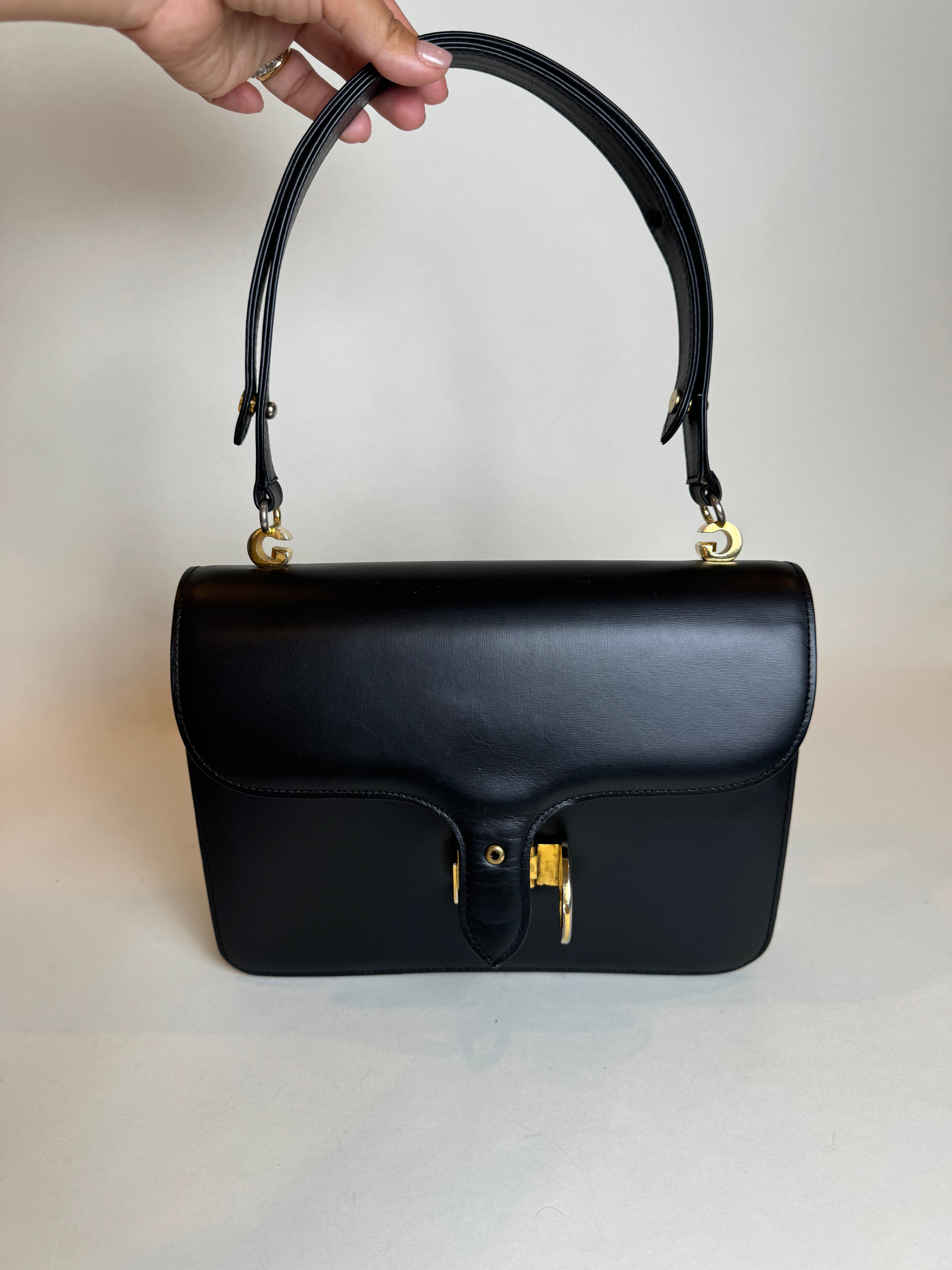 Gucci Black Leather GG Snap Handbag