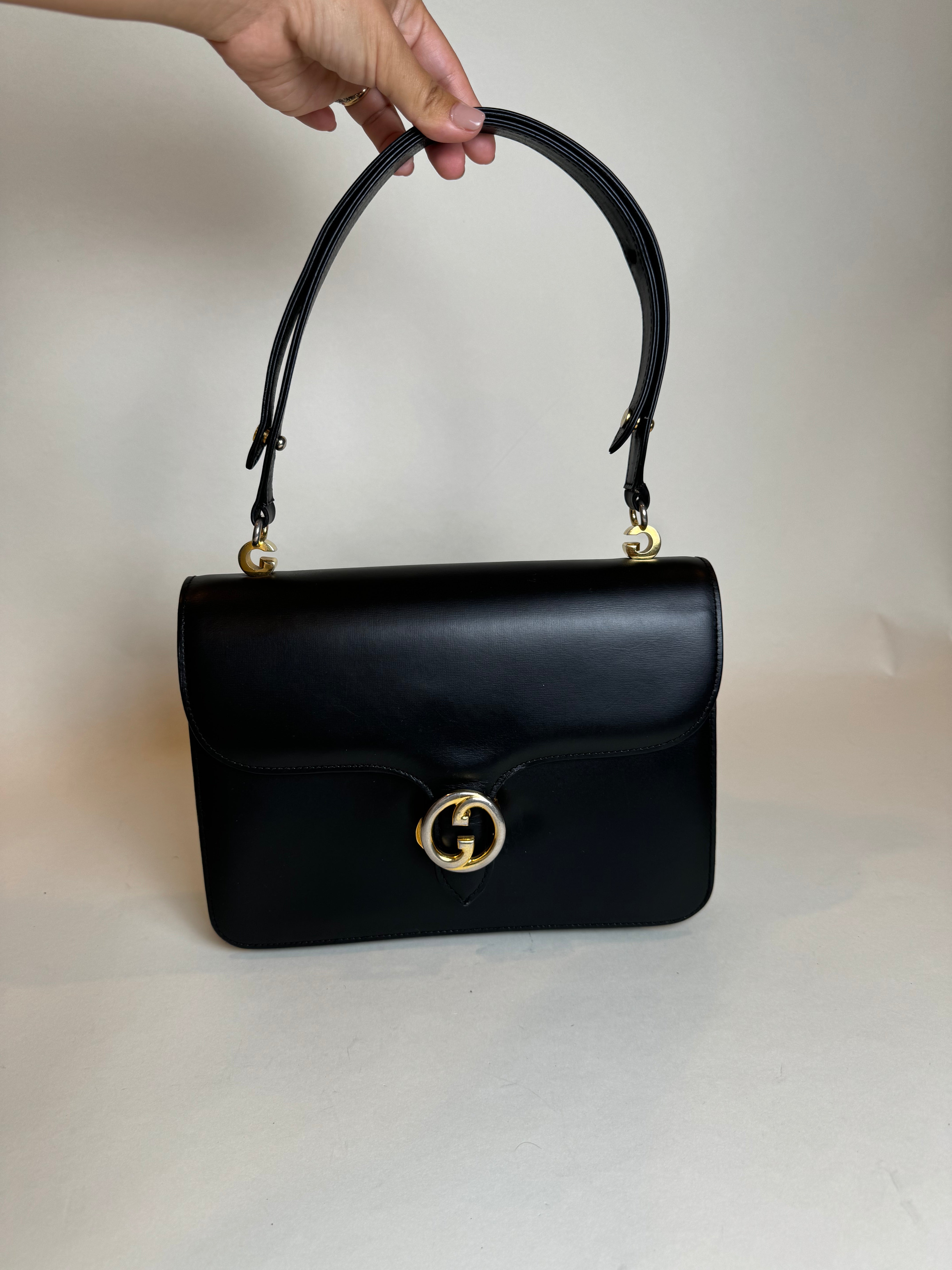 Gucci Black Leather GG Snap Handbag