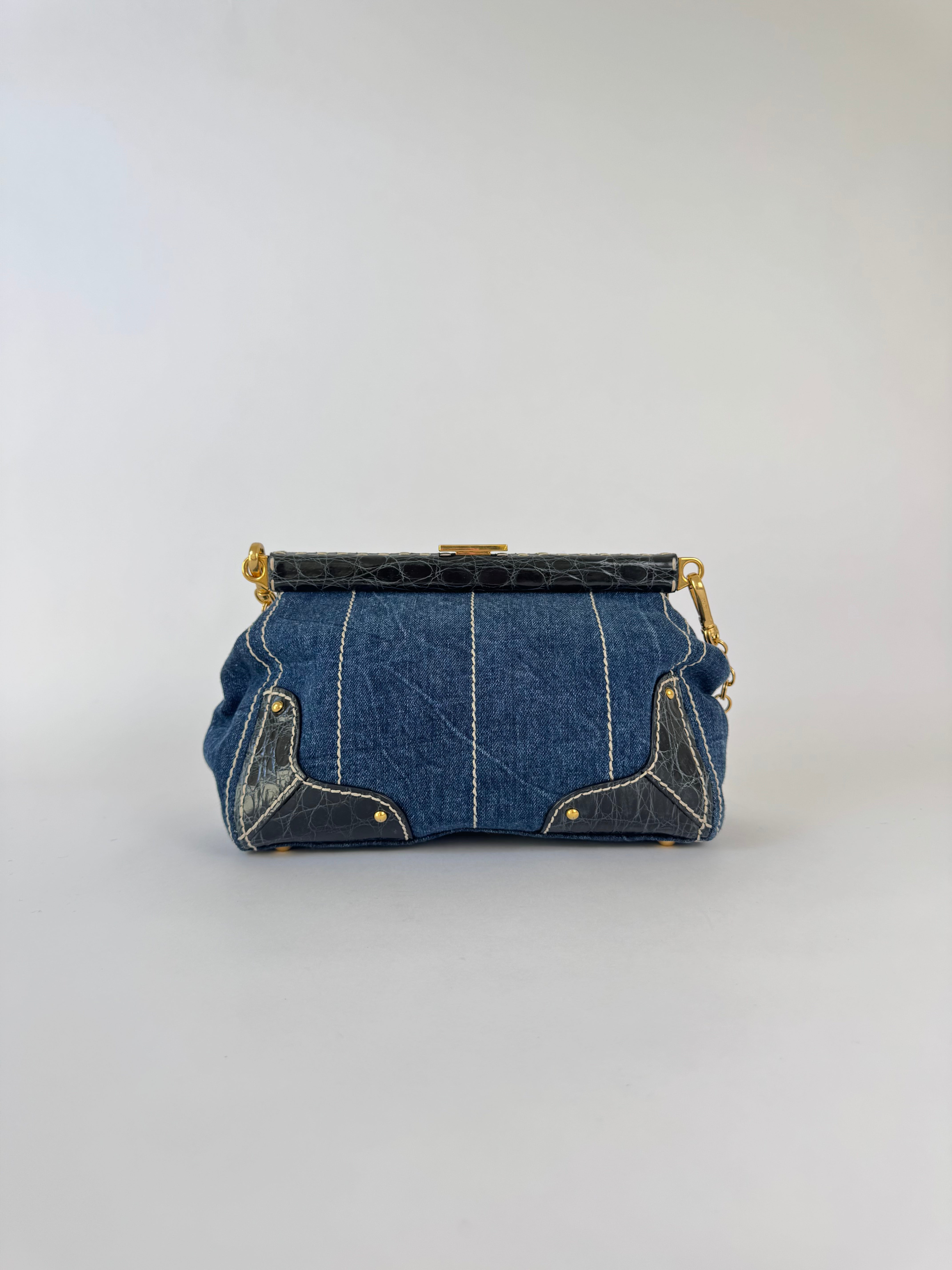 Prada Denim Chain Link Shoulder Bag