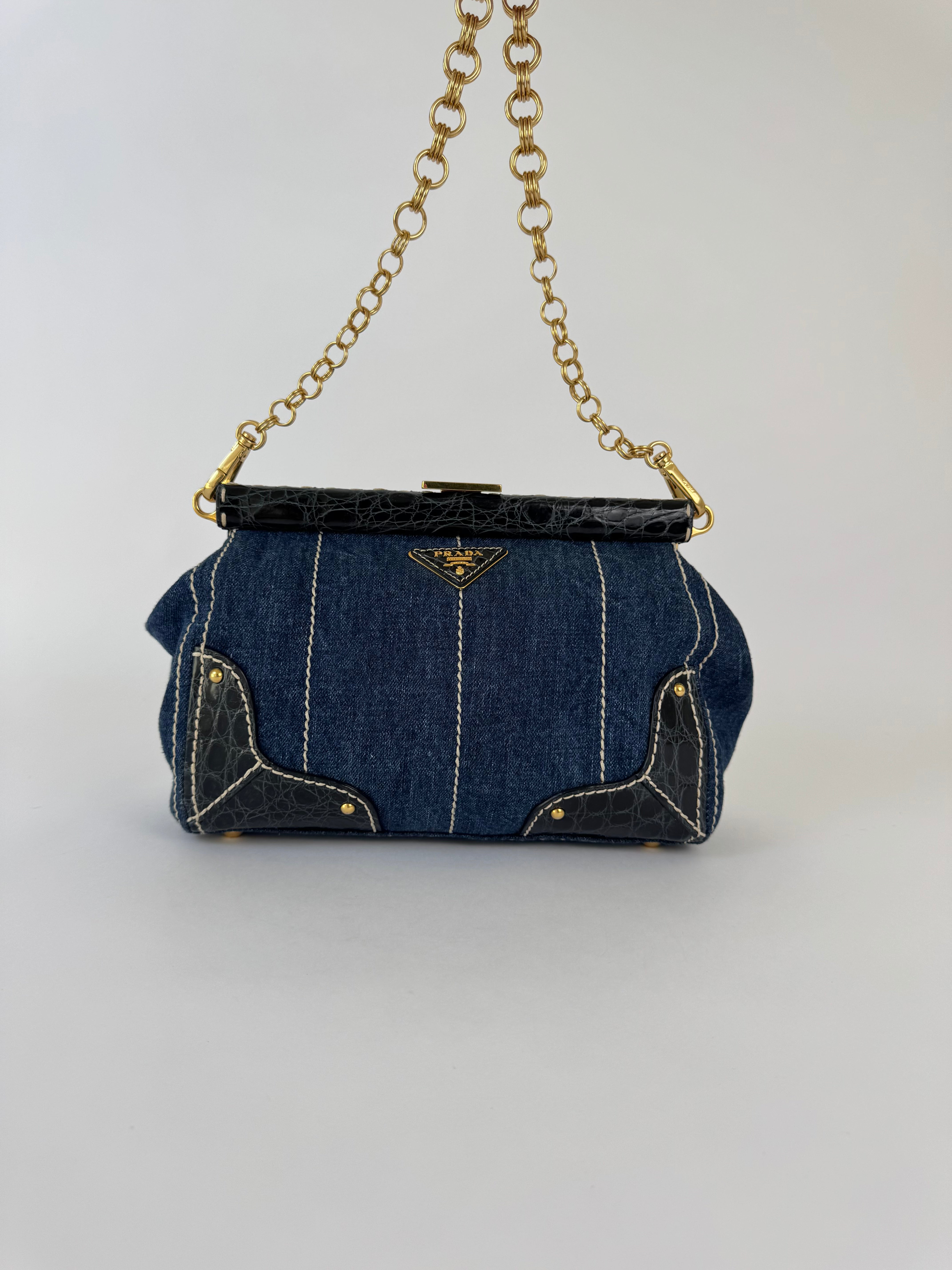 Prada Denim Chain Link Shoulder Bag