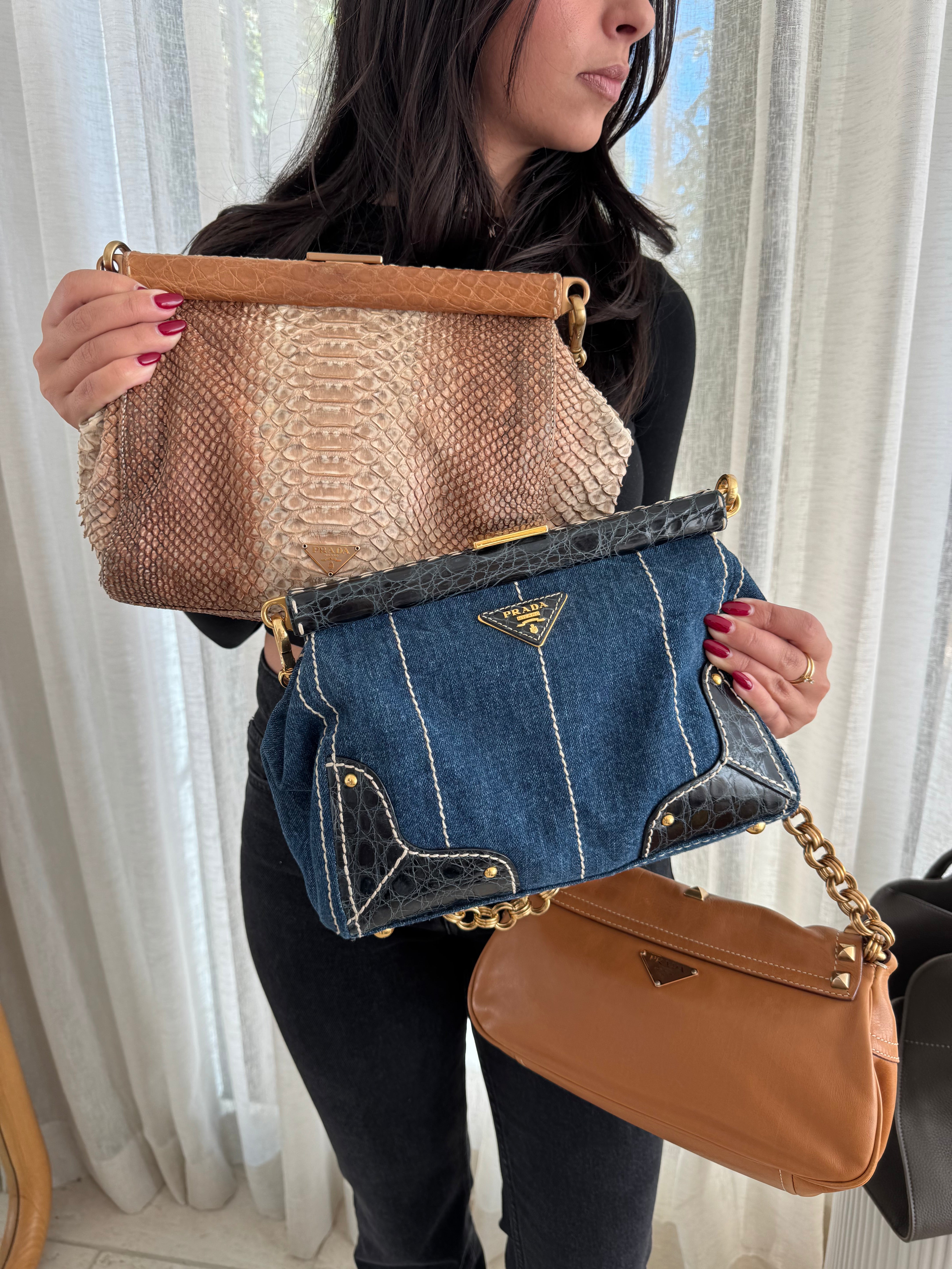 Prada Denim Chain Link Shoulder Bag