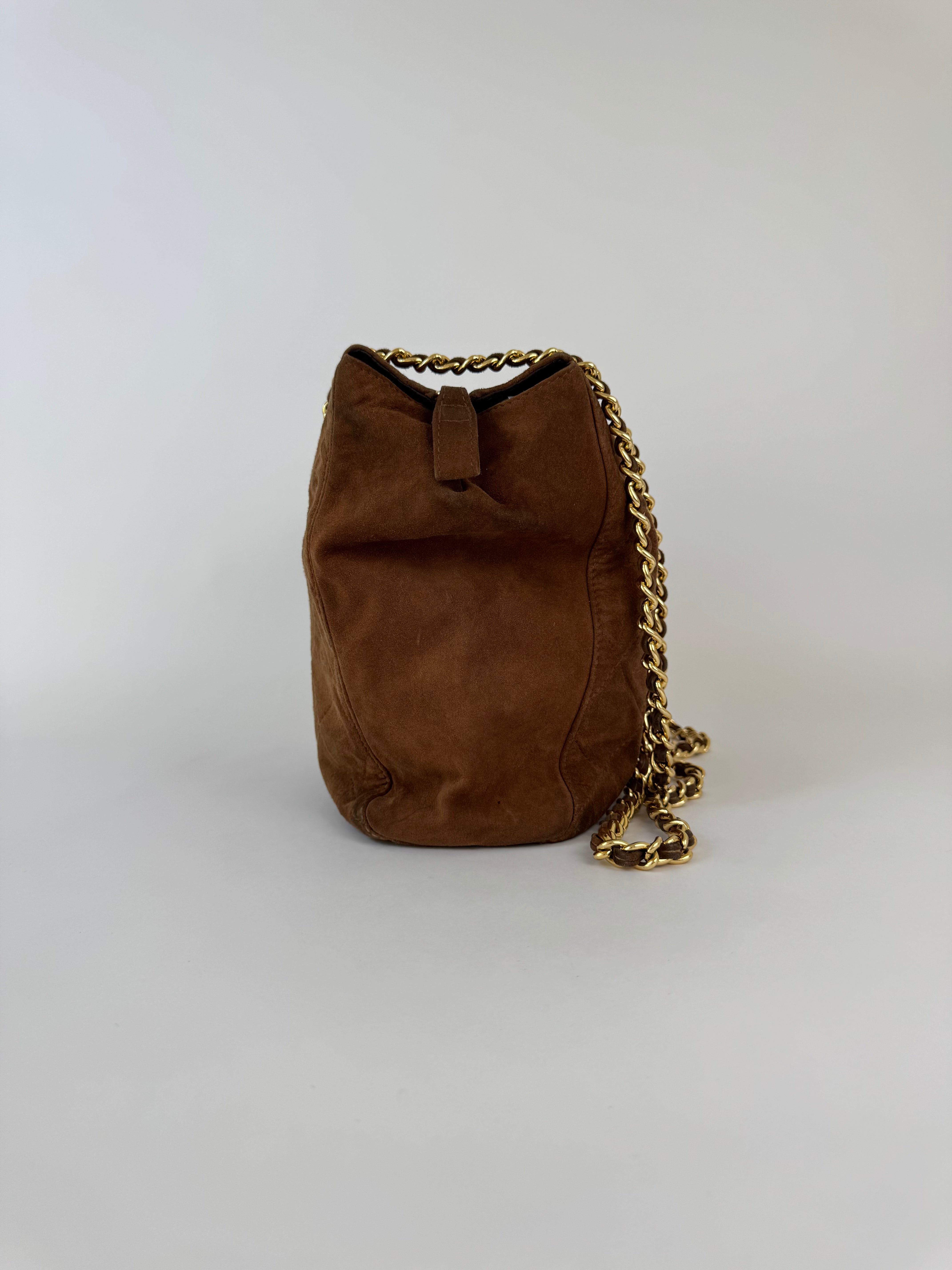 Prada Brown Suede Chain Link Shoulder Bag