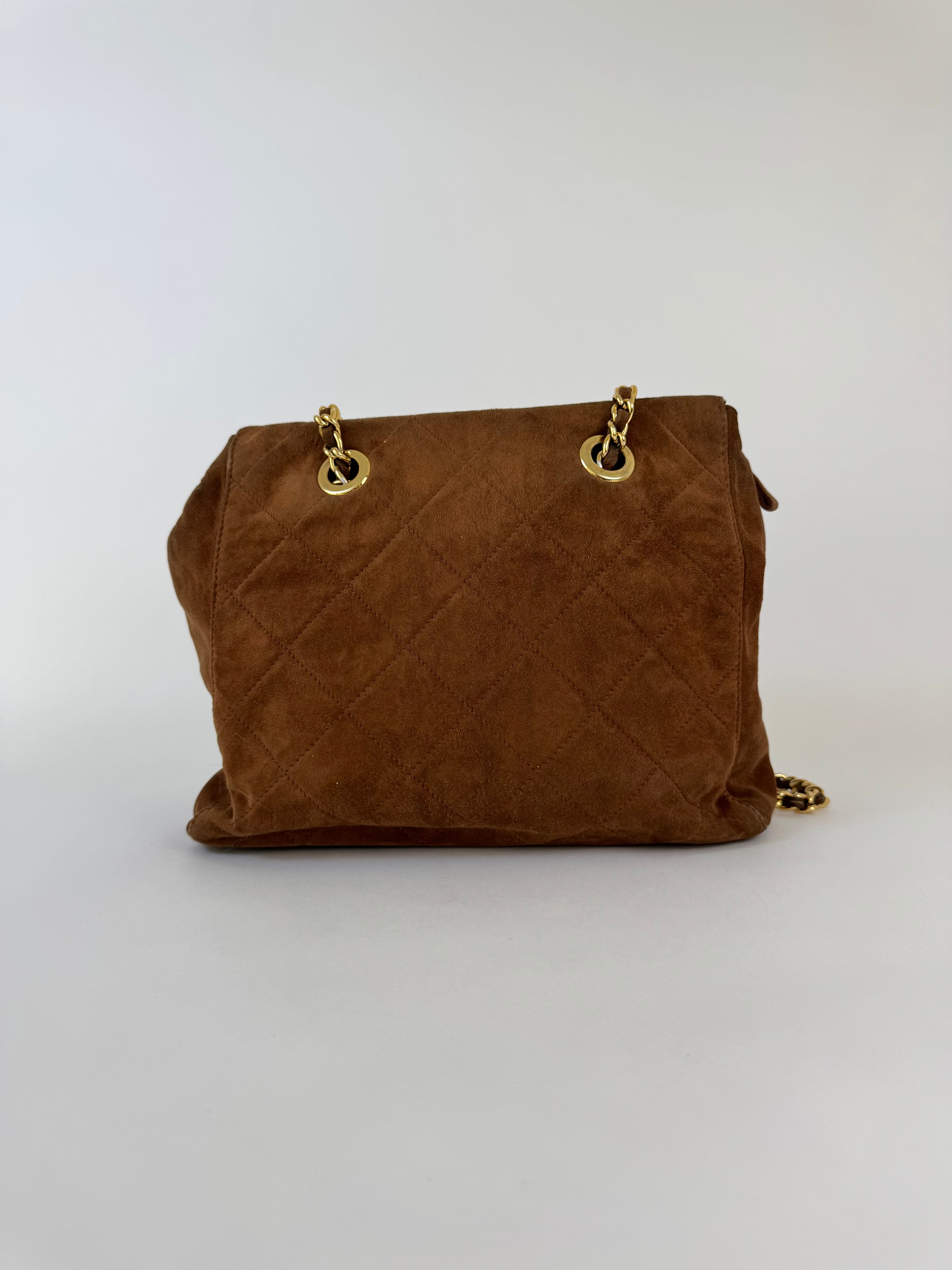 Prada Brown Suede Chain Link Shoulder Bag