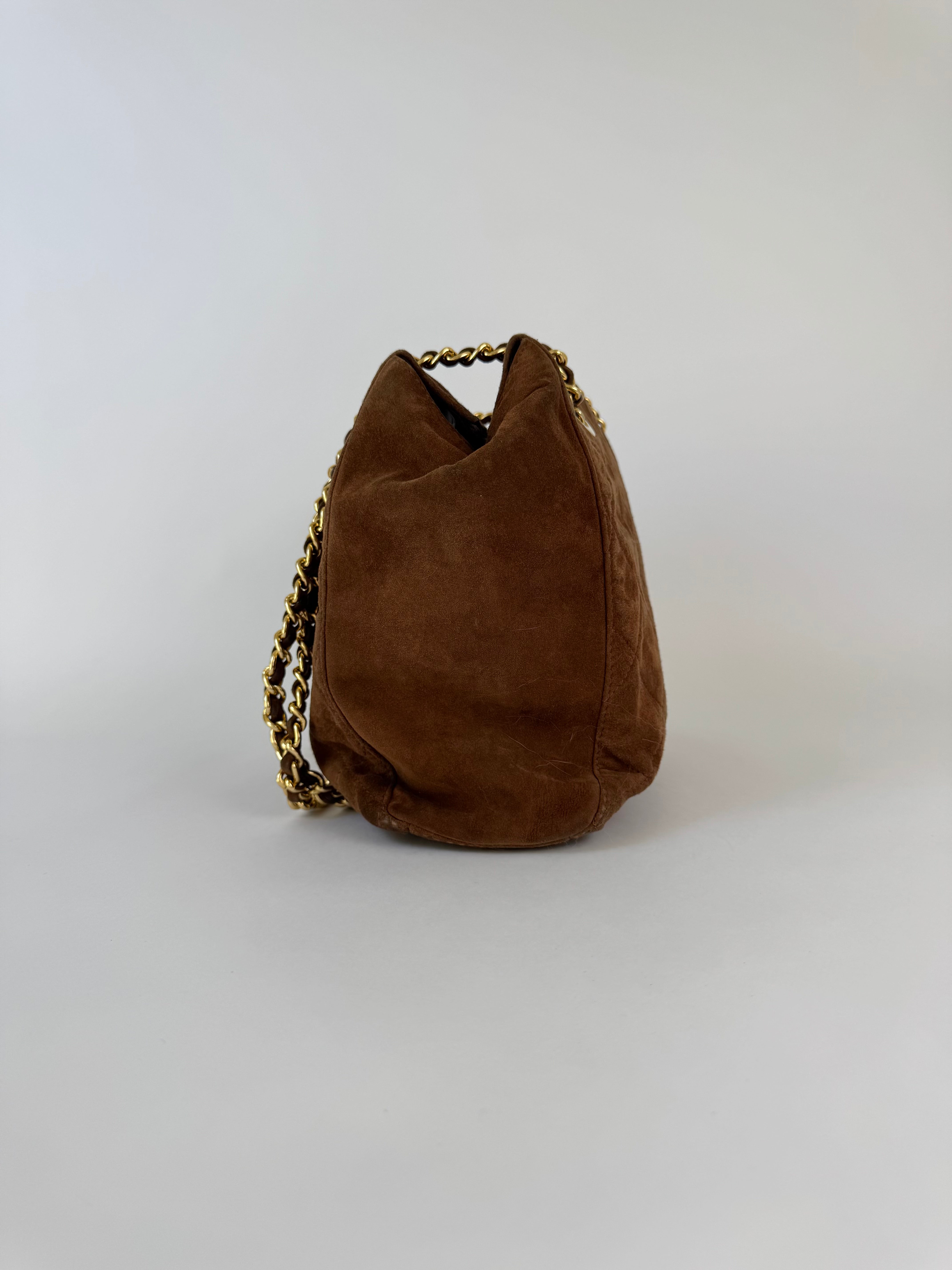 Prada Brown Suede Chain Link Shoulder Bag