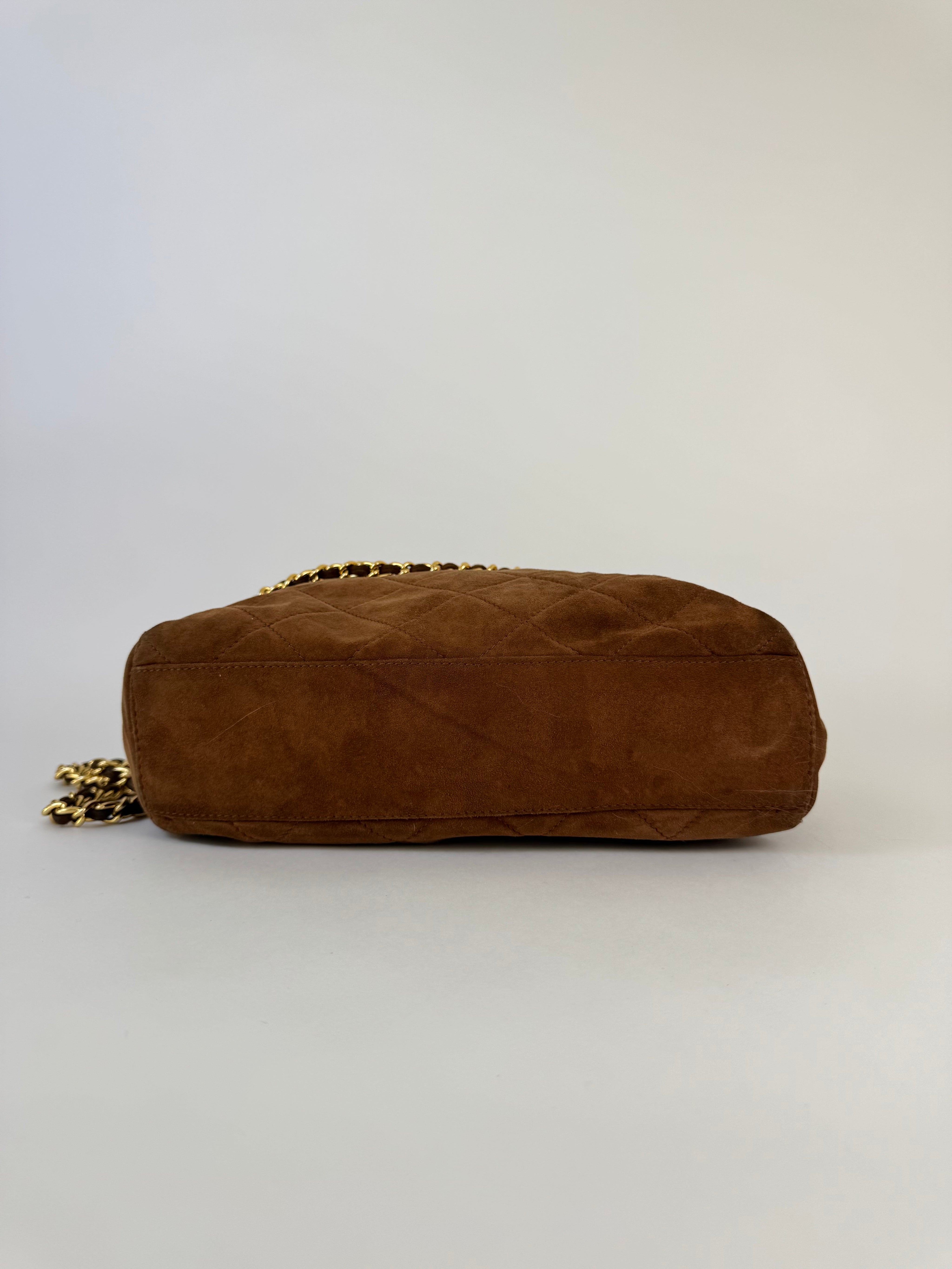 Prada Brown Suede Chain Link Shoulder Bag