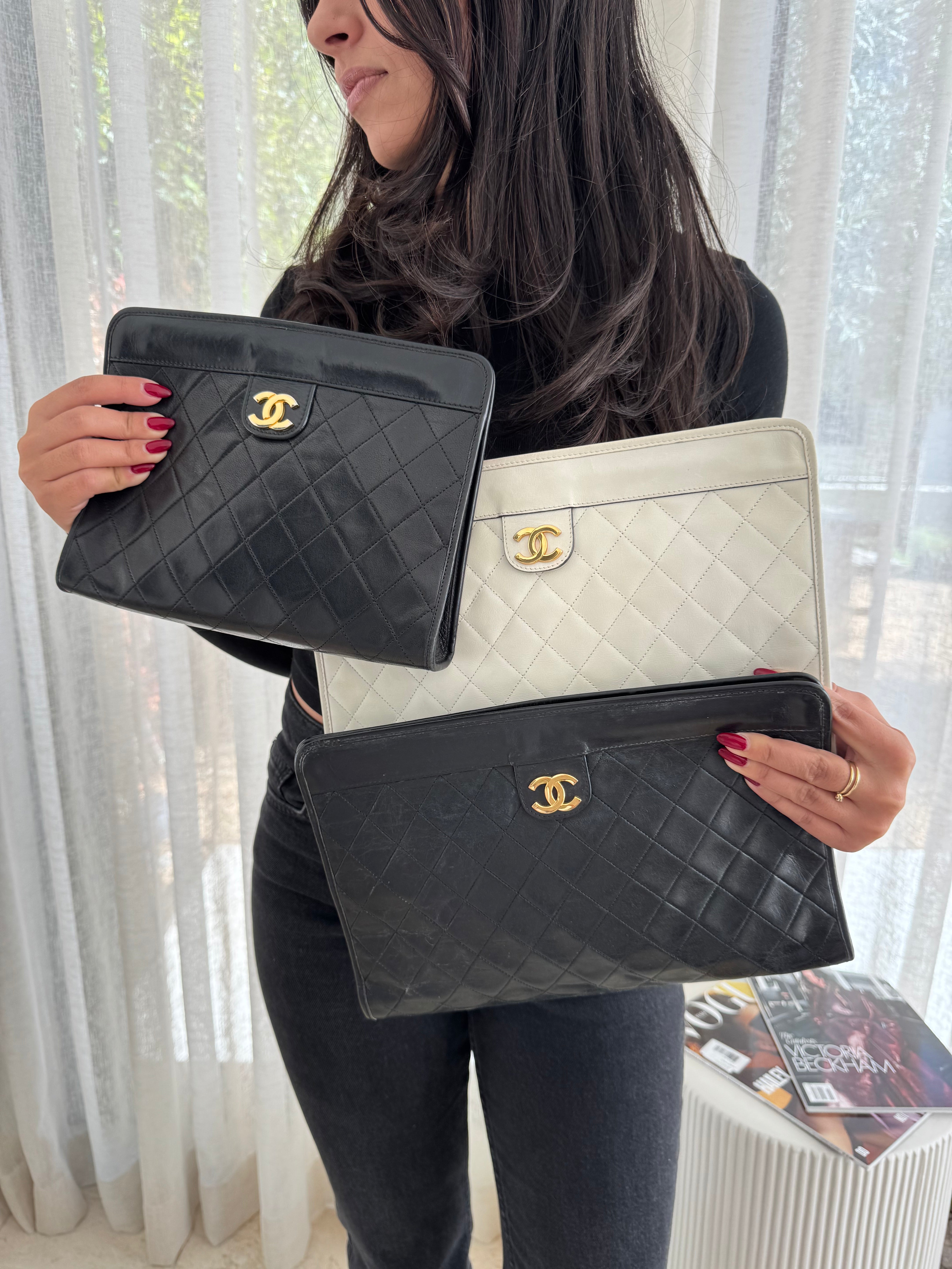 Chanel Vintage White Calfskin Clutch