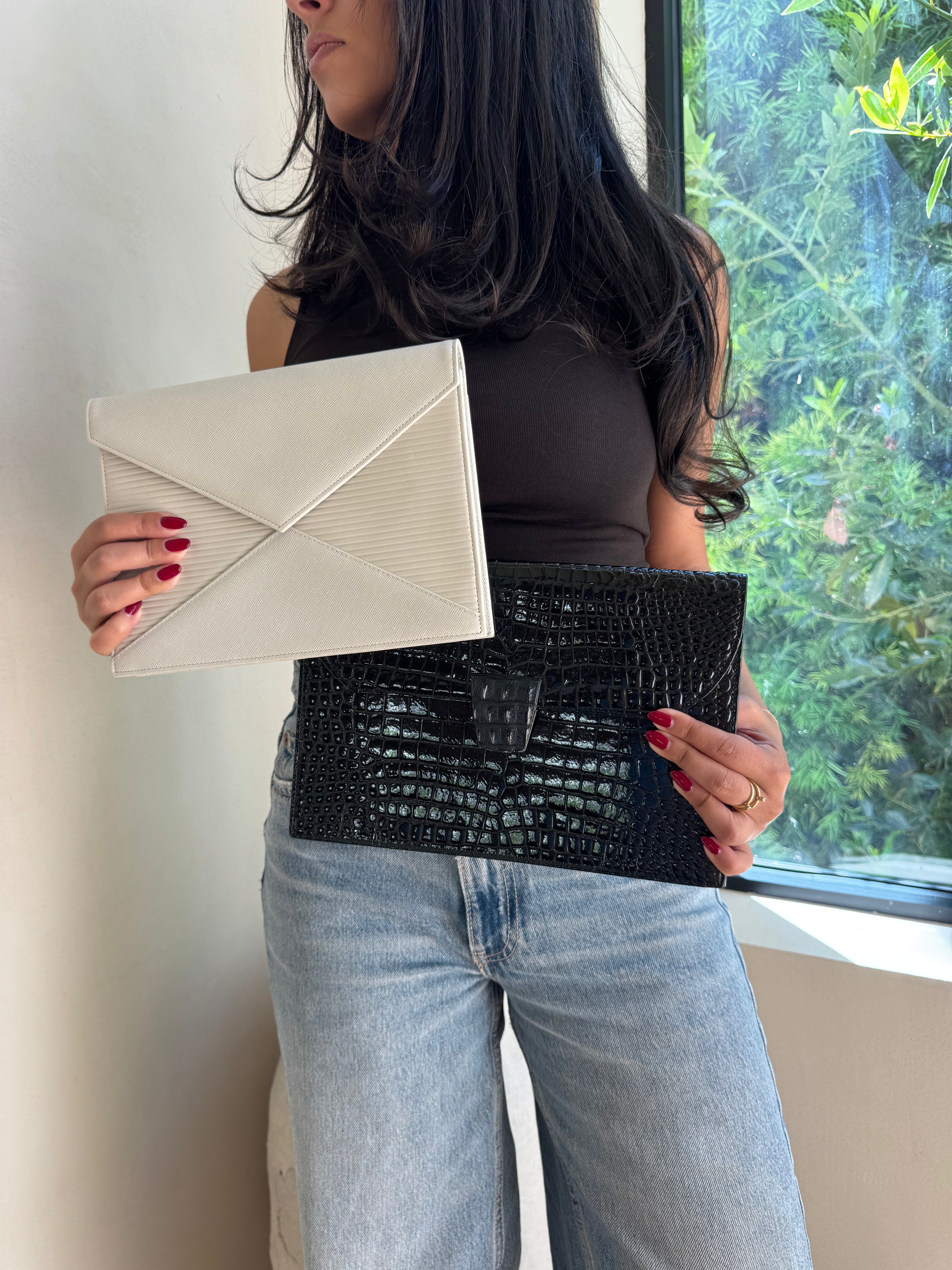 YSL Croc Embossed Clutch