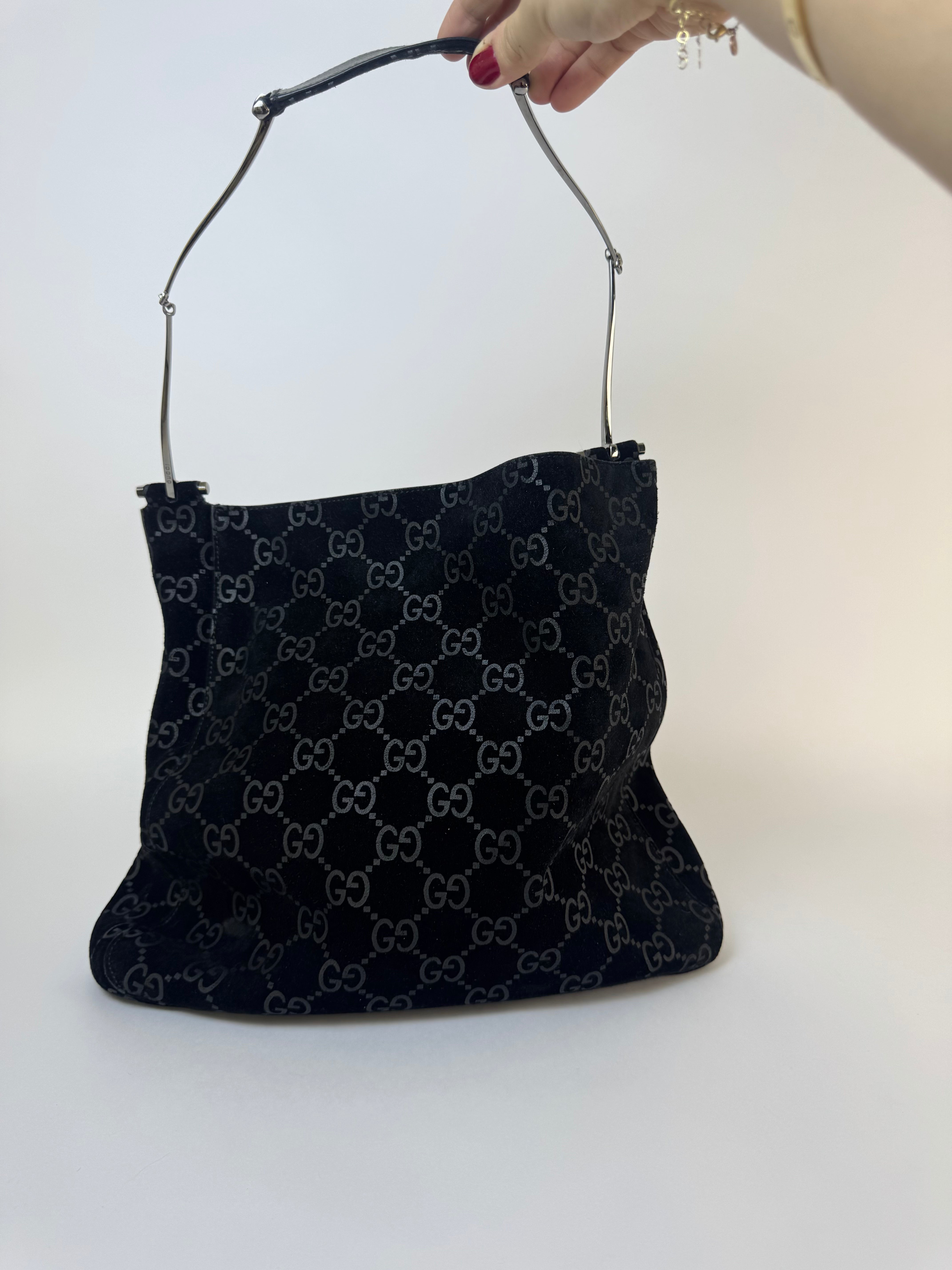 Gucci Tom Ford Slim Horsebit Black Suede GG Hobo Bag Best Seller