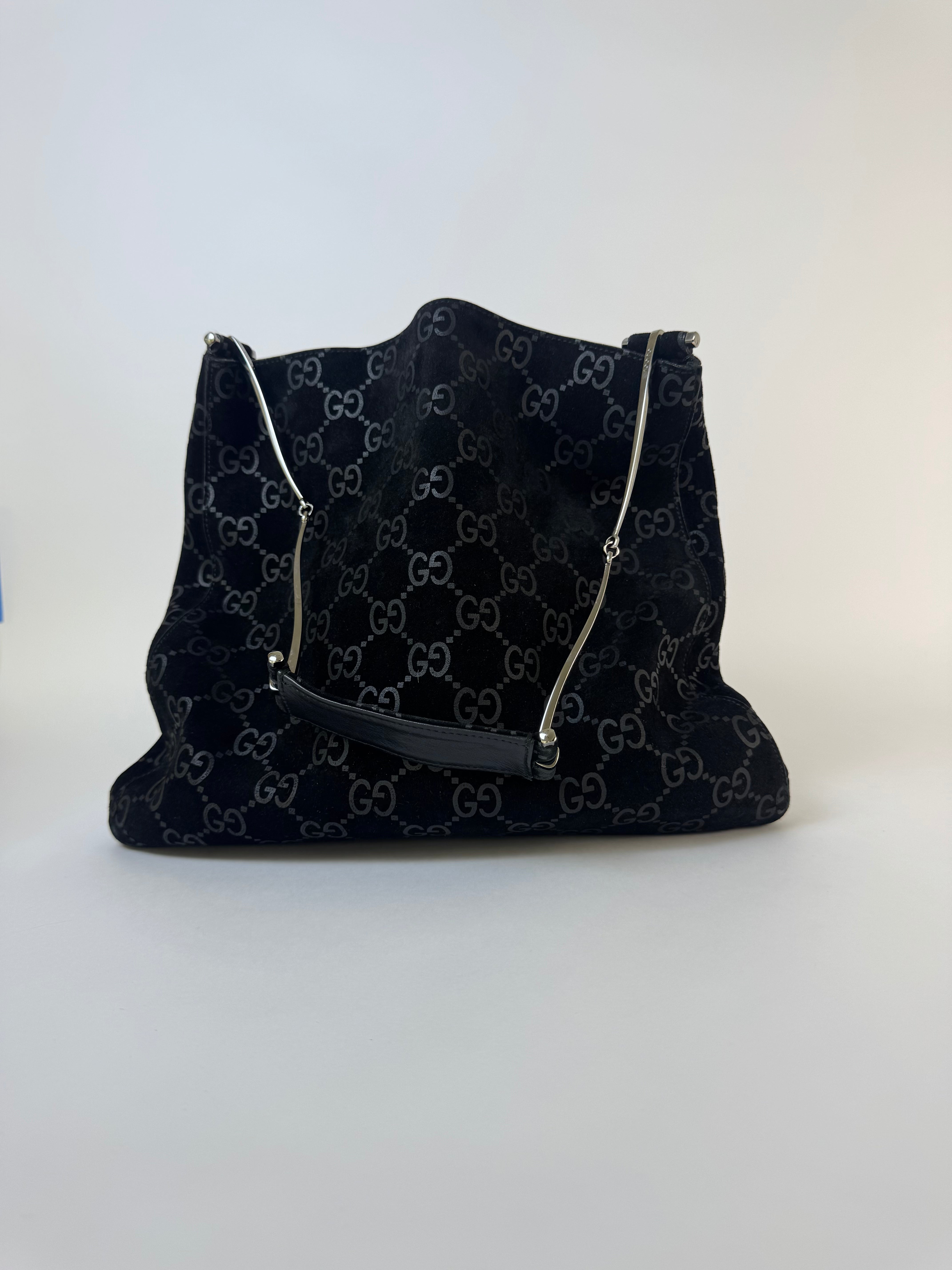 Gucci Tom Ford Slim Horsebit Black Suede GG Hobo Bag Best Seller