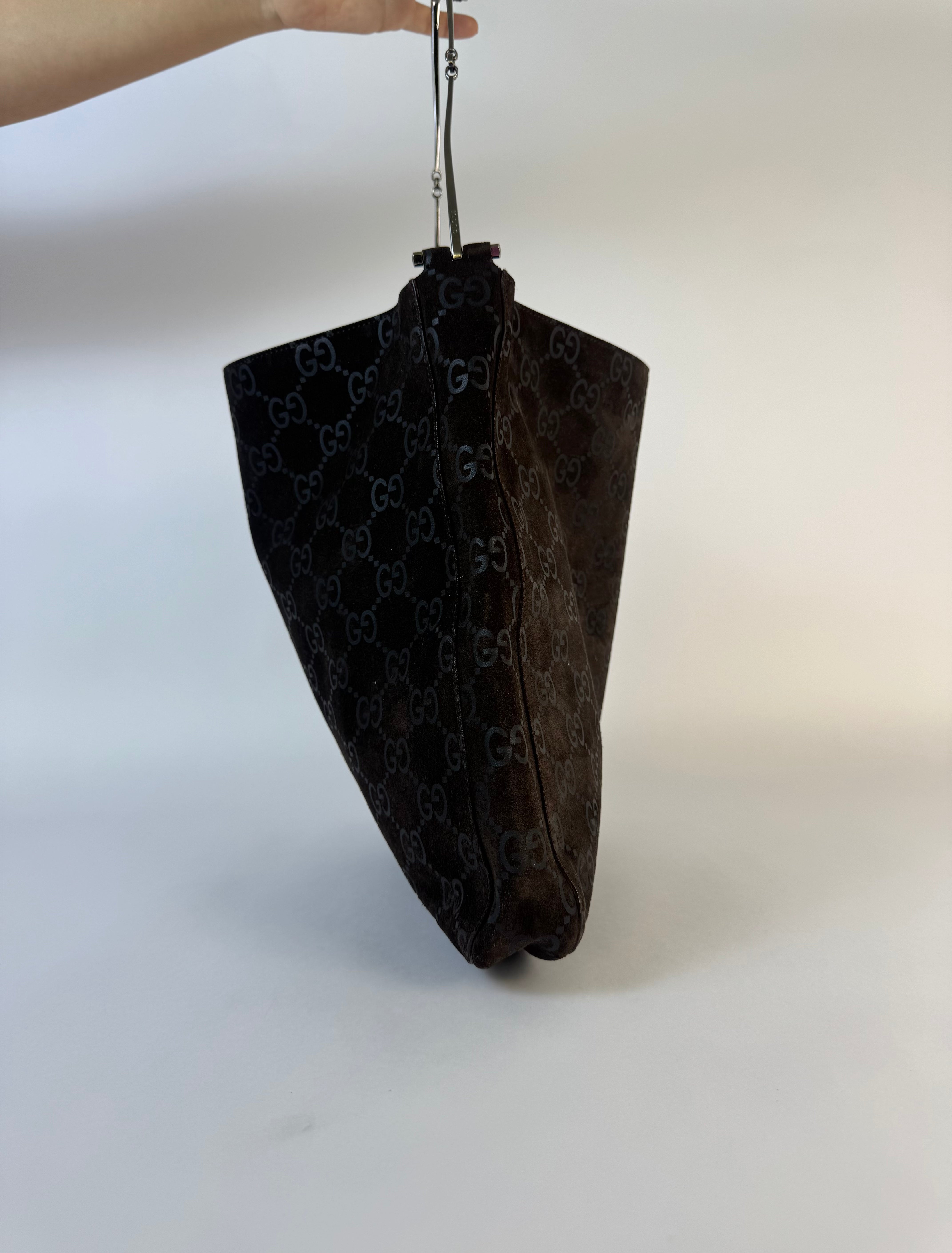 Gucci Tom Ford Slim Horsebit Brown Suede GG Hobo Bag Best Seller