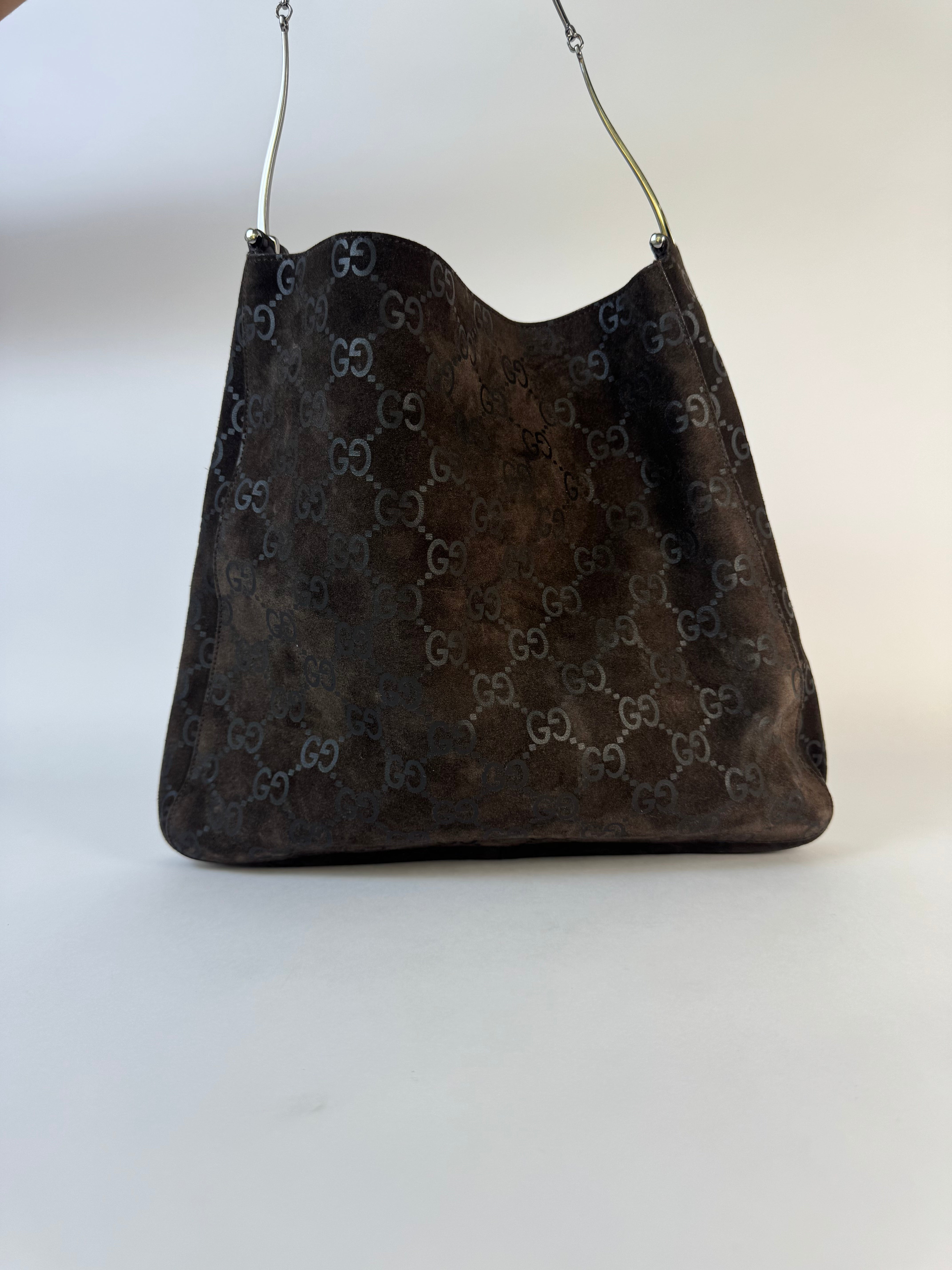 Gucci Tom Ford Slim Horsebit Brown Suede GG Hobo Bag Best Seller