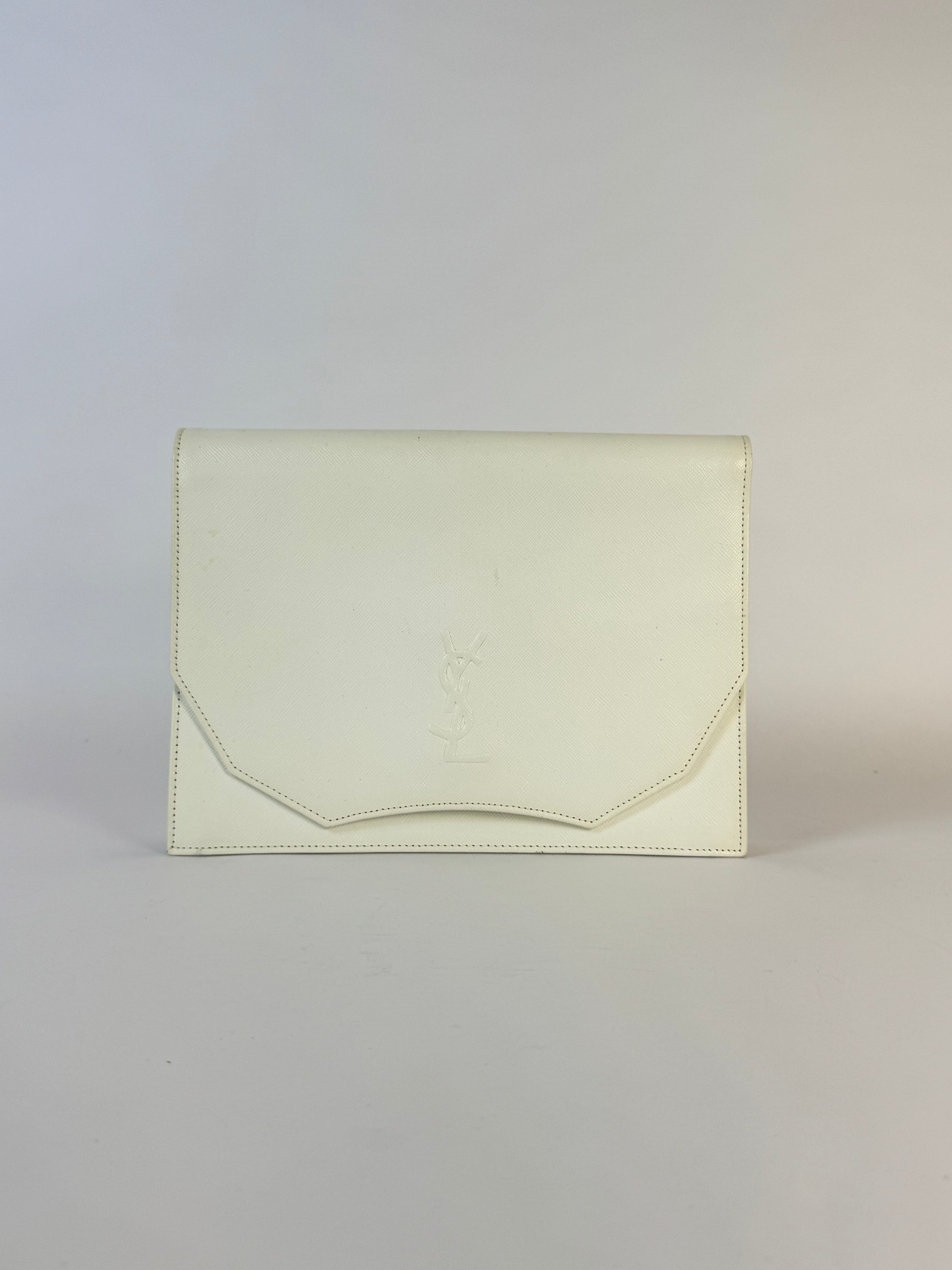 YSL White Patent Leather Clutch