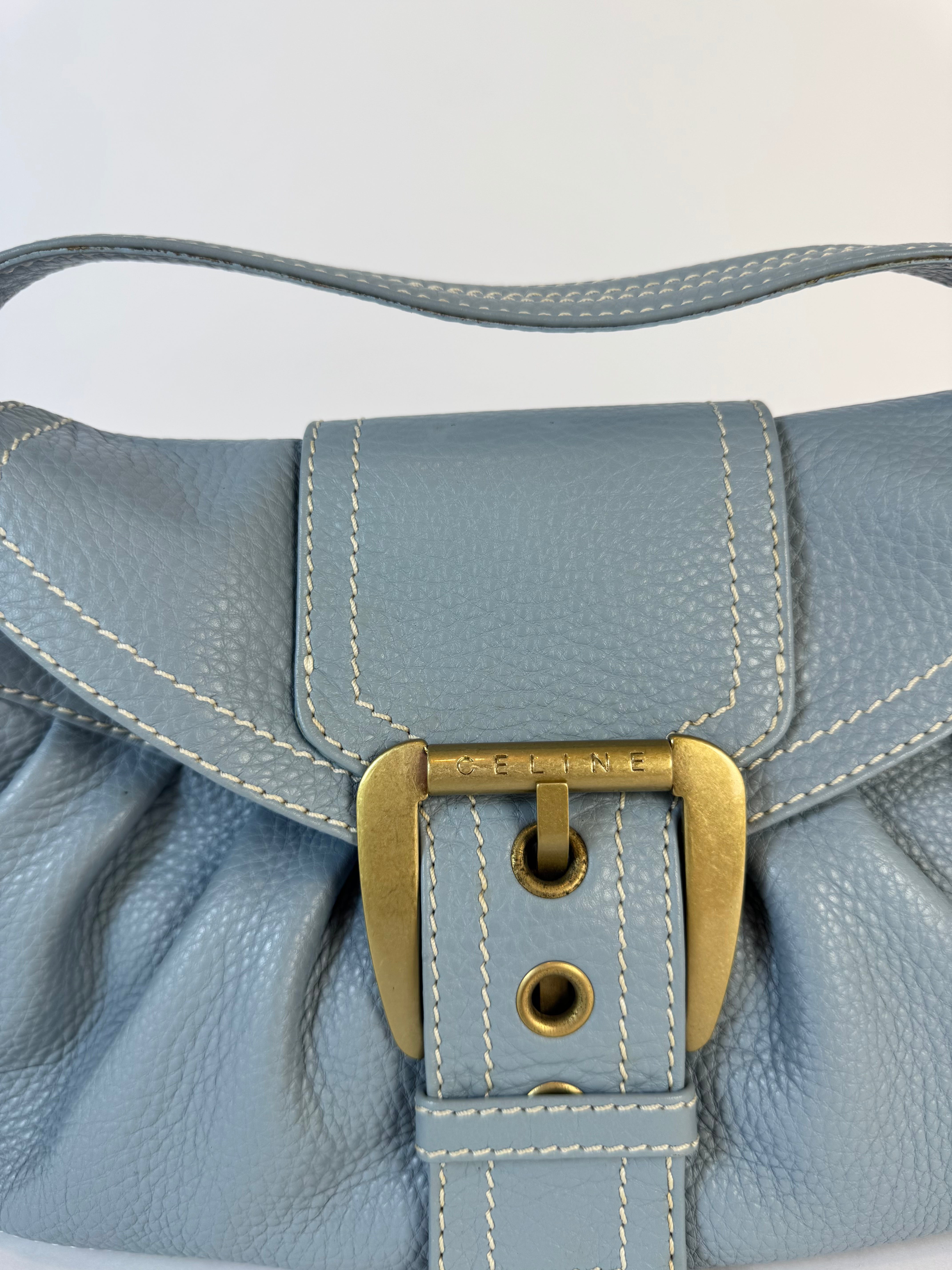 Celine Vintage Blue Leather Shoulder Bag