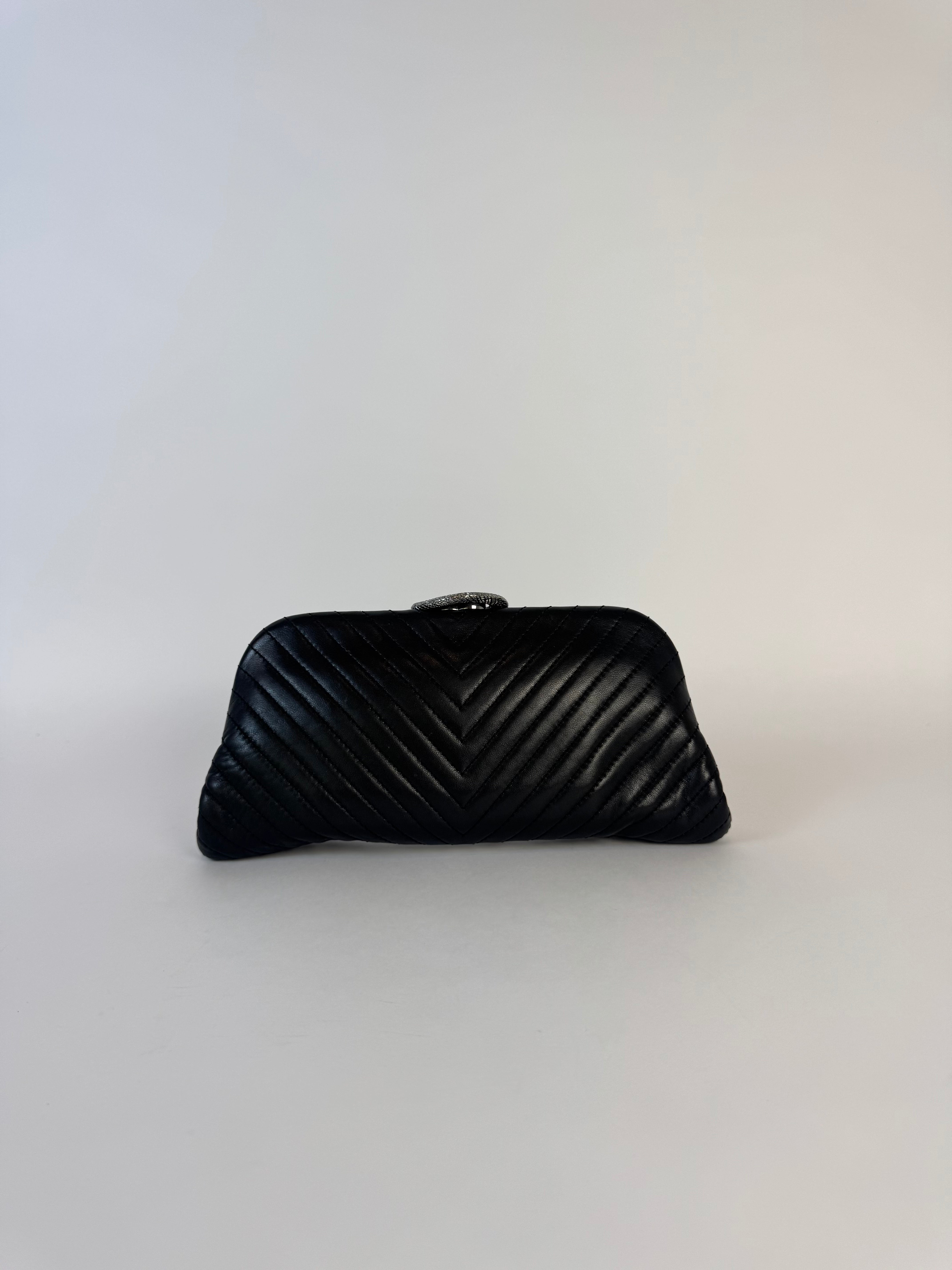 Chanel Black Leather Chevron Clutch