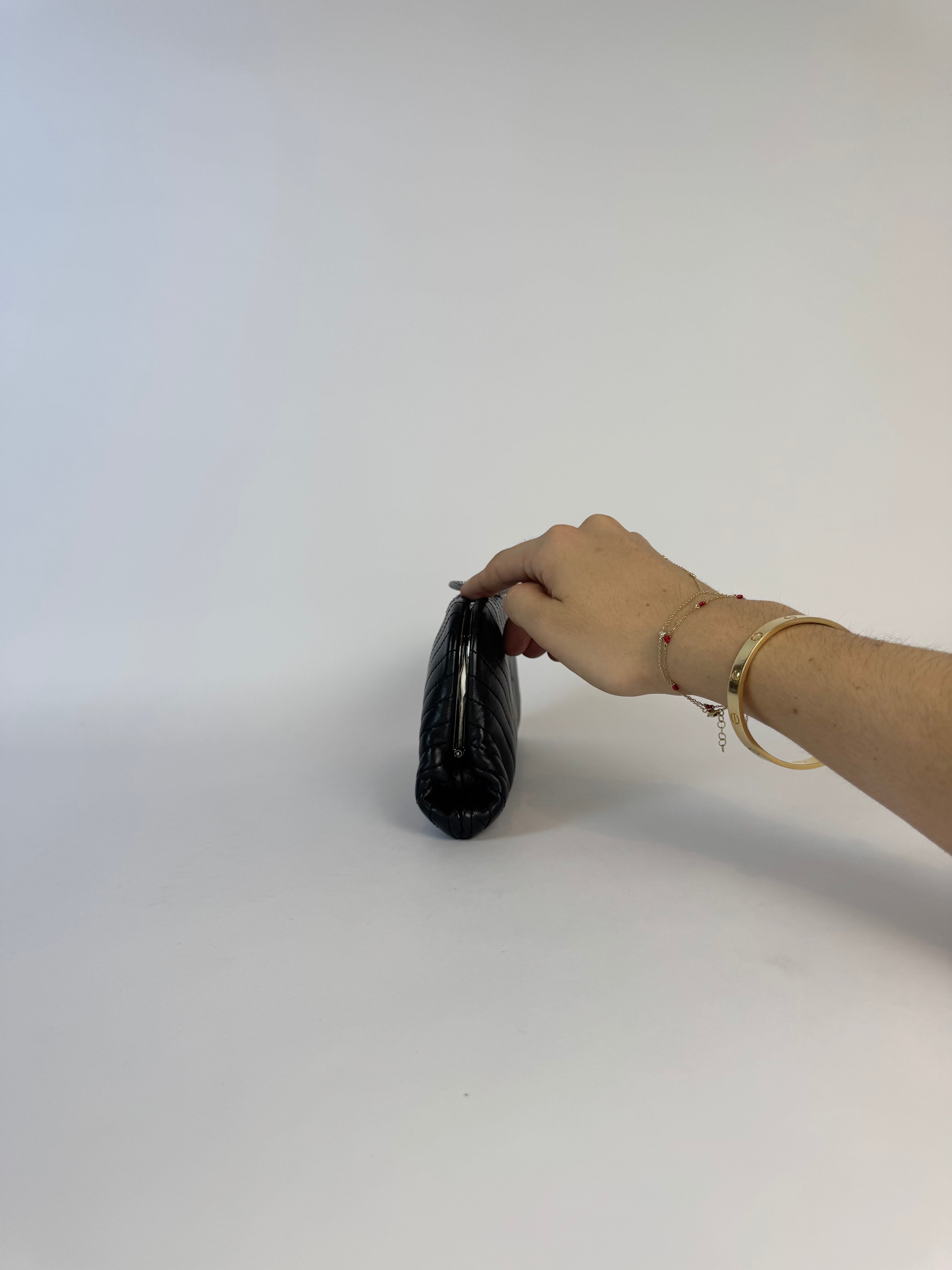 Chanel Black Leather Chevron Clutch