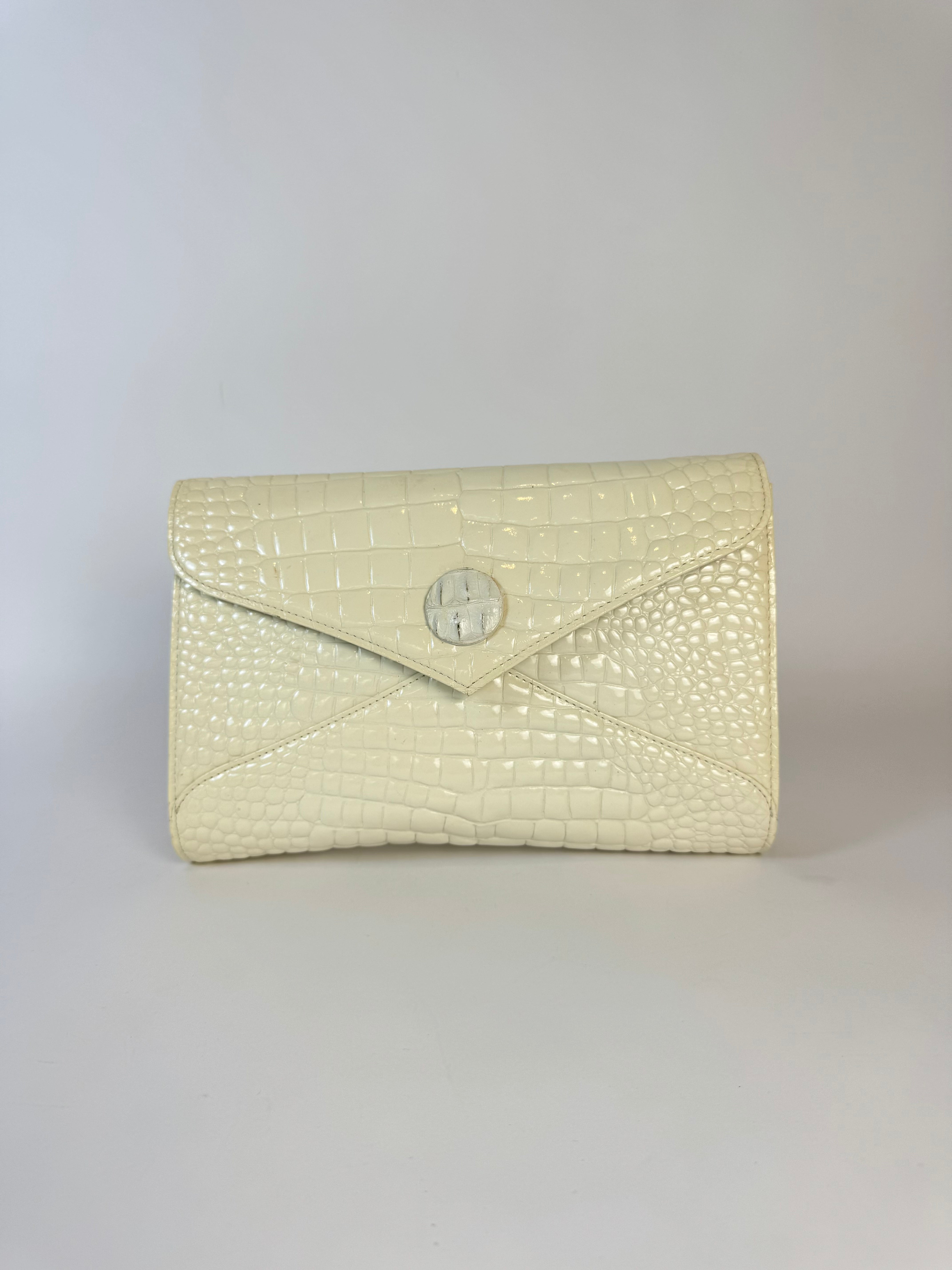 YSL Ivory Croc Embossed Clutch