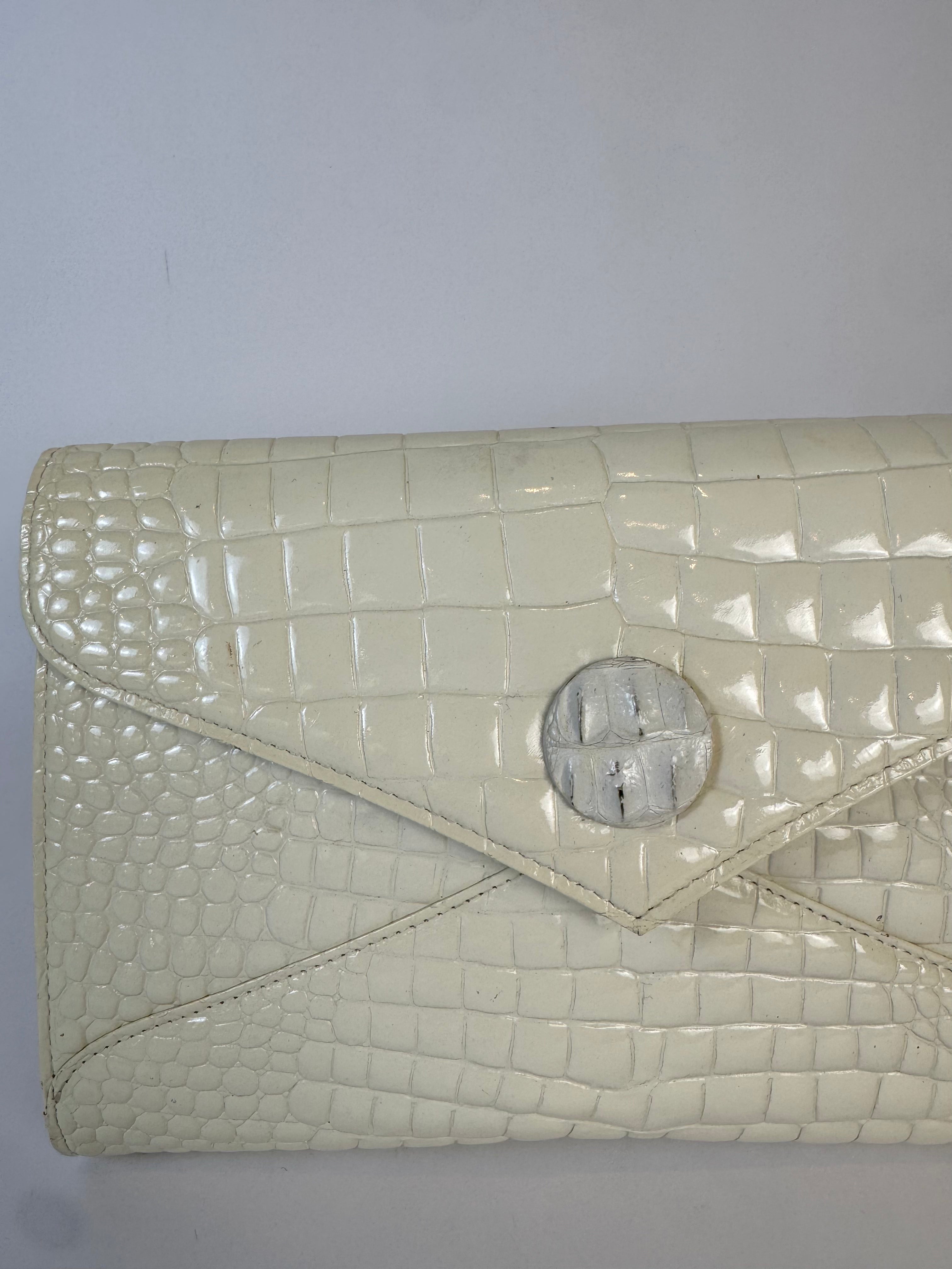 YSL Ivory Croc Embossed Clutch