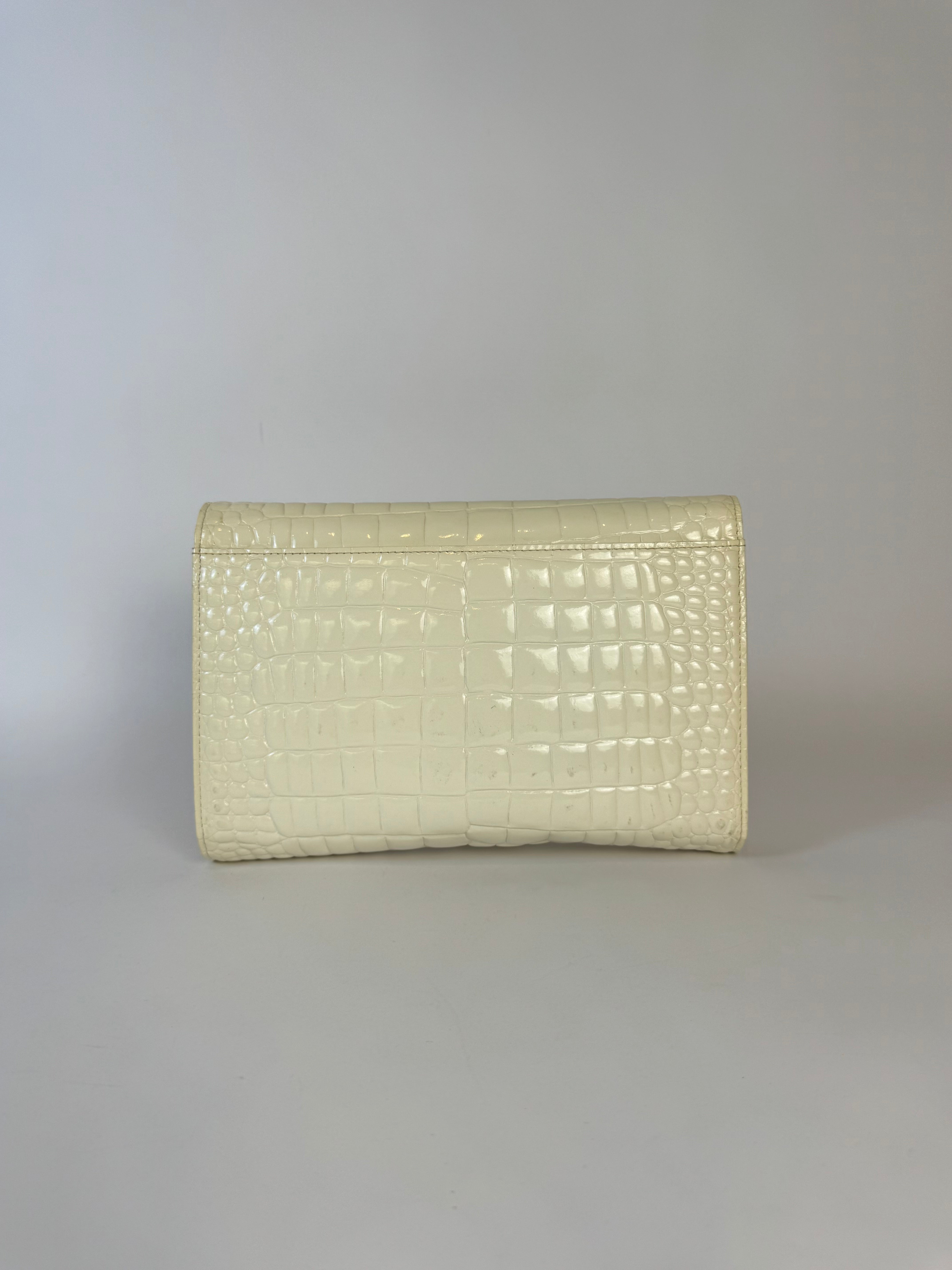 YSL Ivory Croc Embossed Clutch