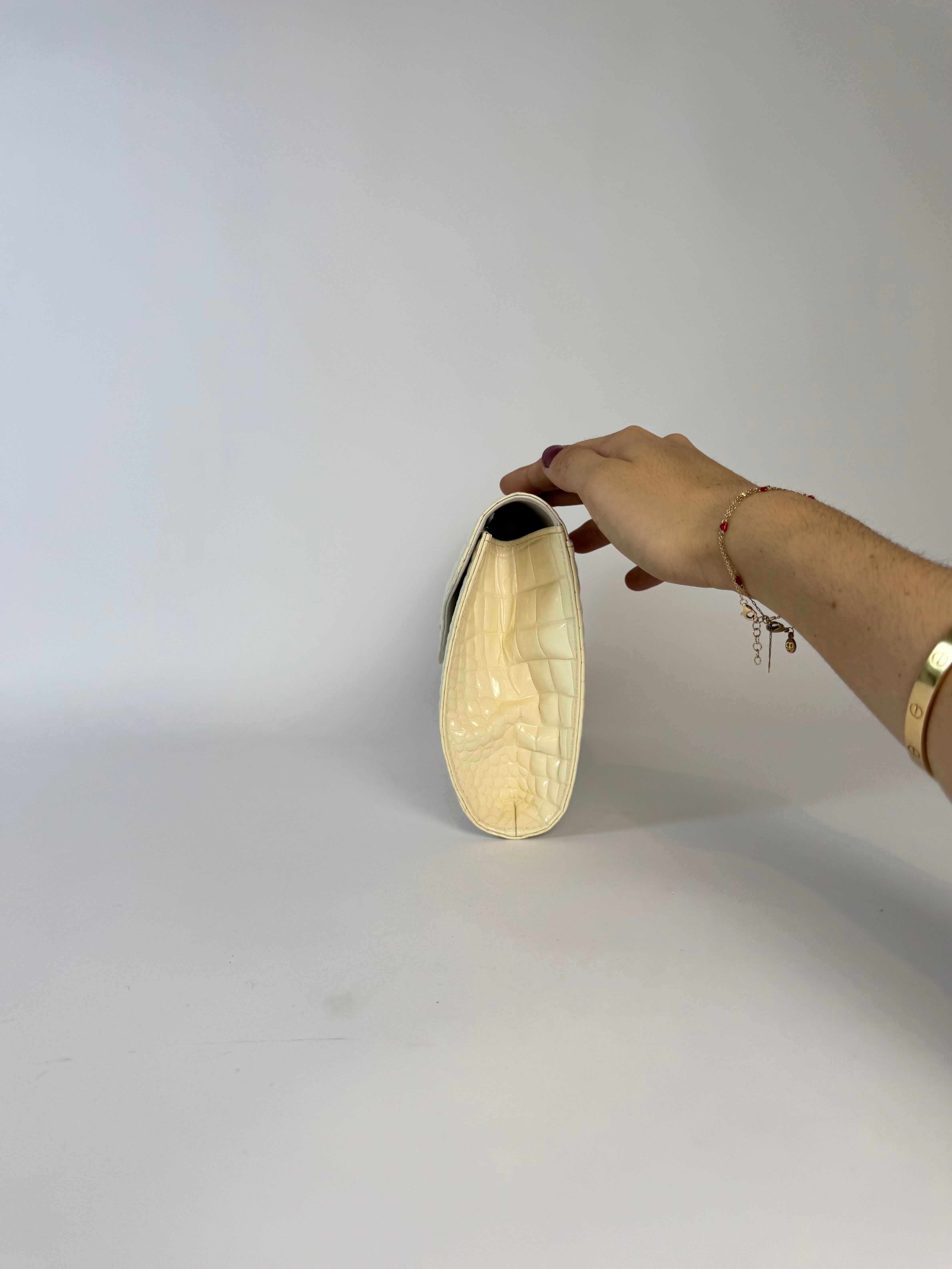 YSL Ivory Croc Embossed Clutch