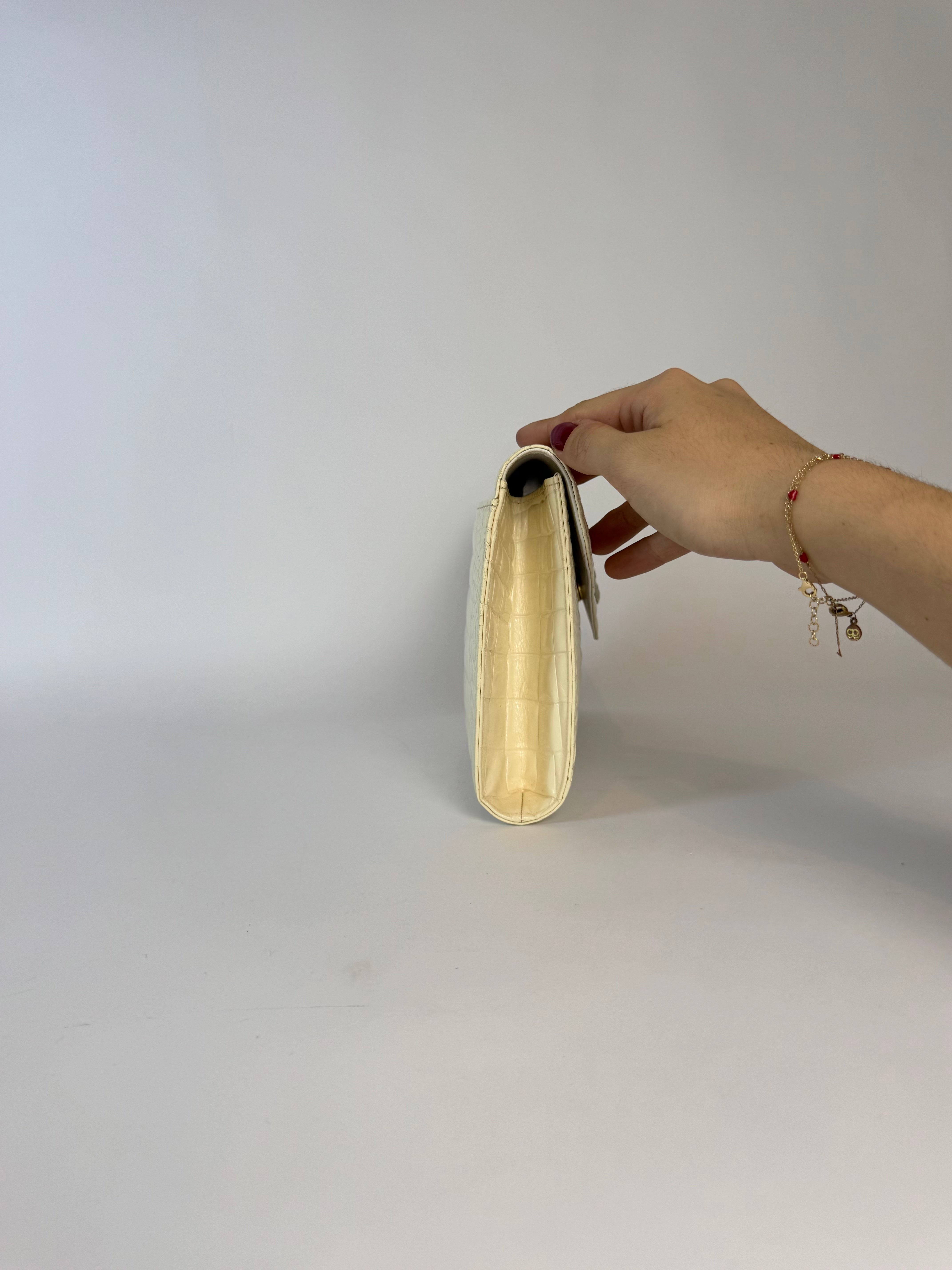 YSL Ivory Croc Embossed Clutch