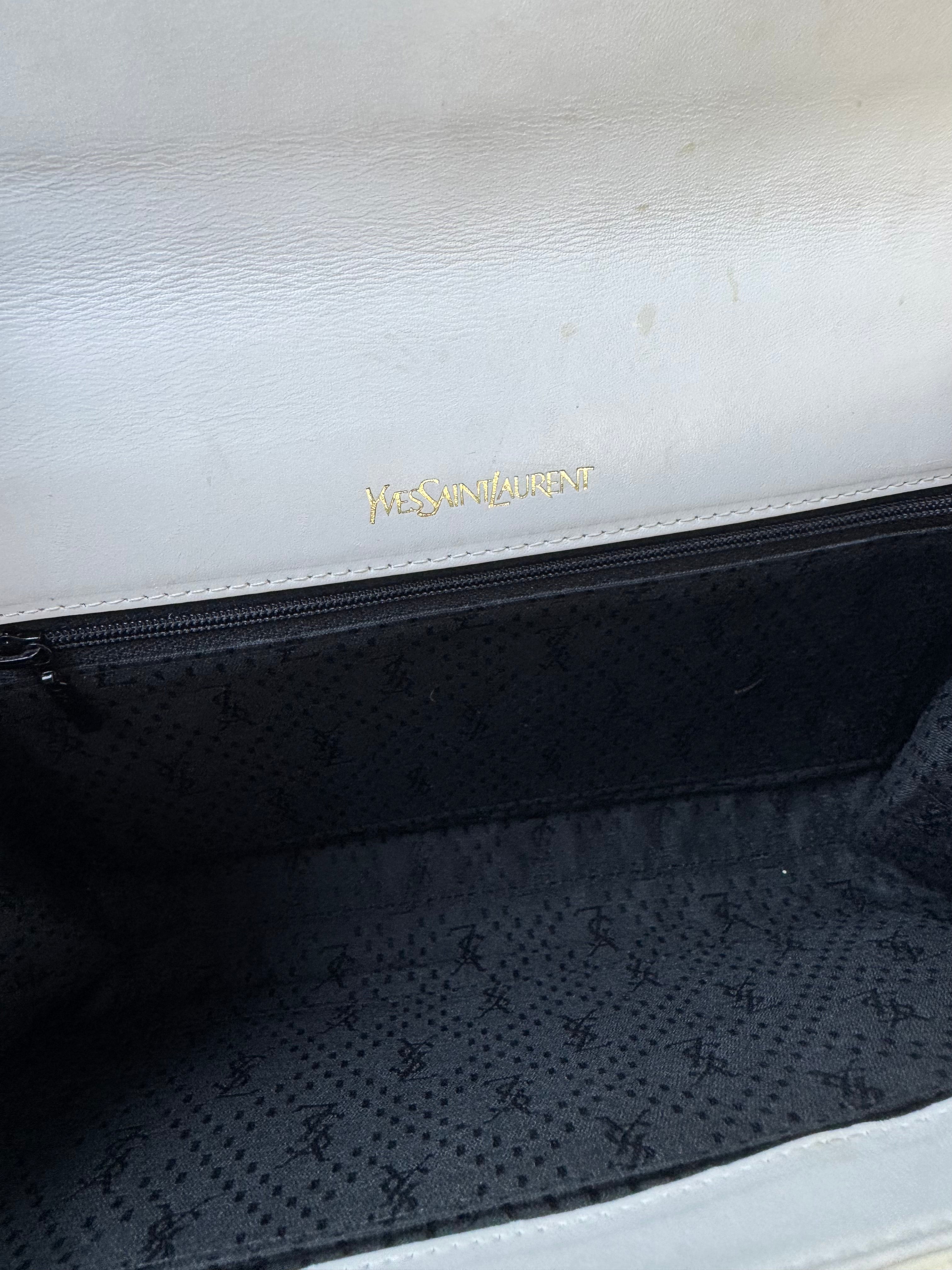 YSL Ivory Croc Embossed Clutch