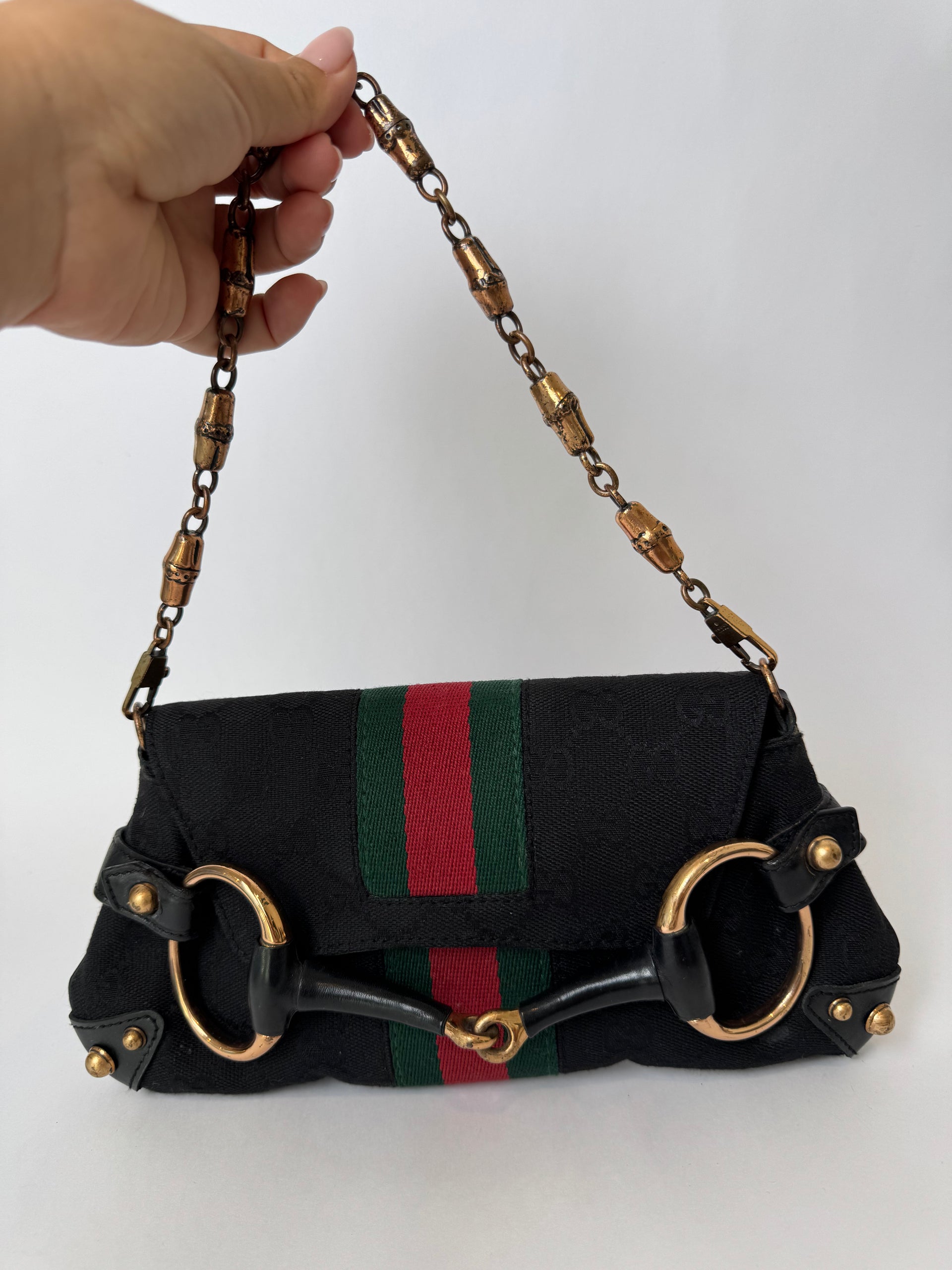 Gucci Horsebit Canvas Shoulder Bag/Clutch
