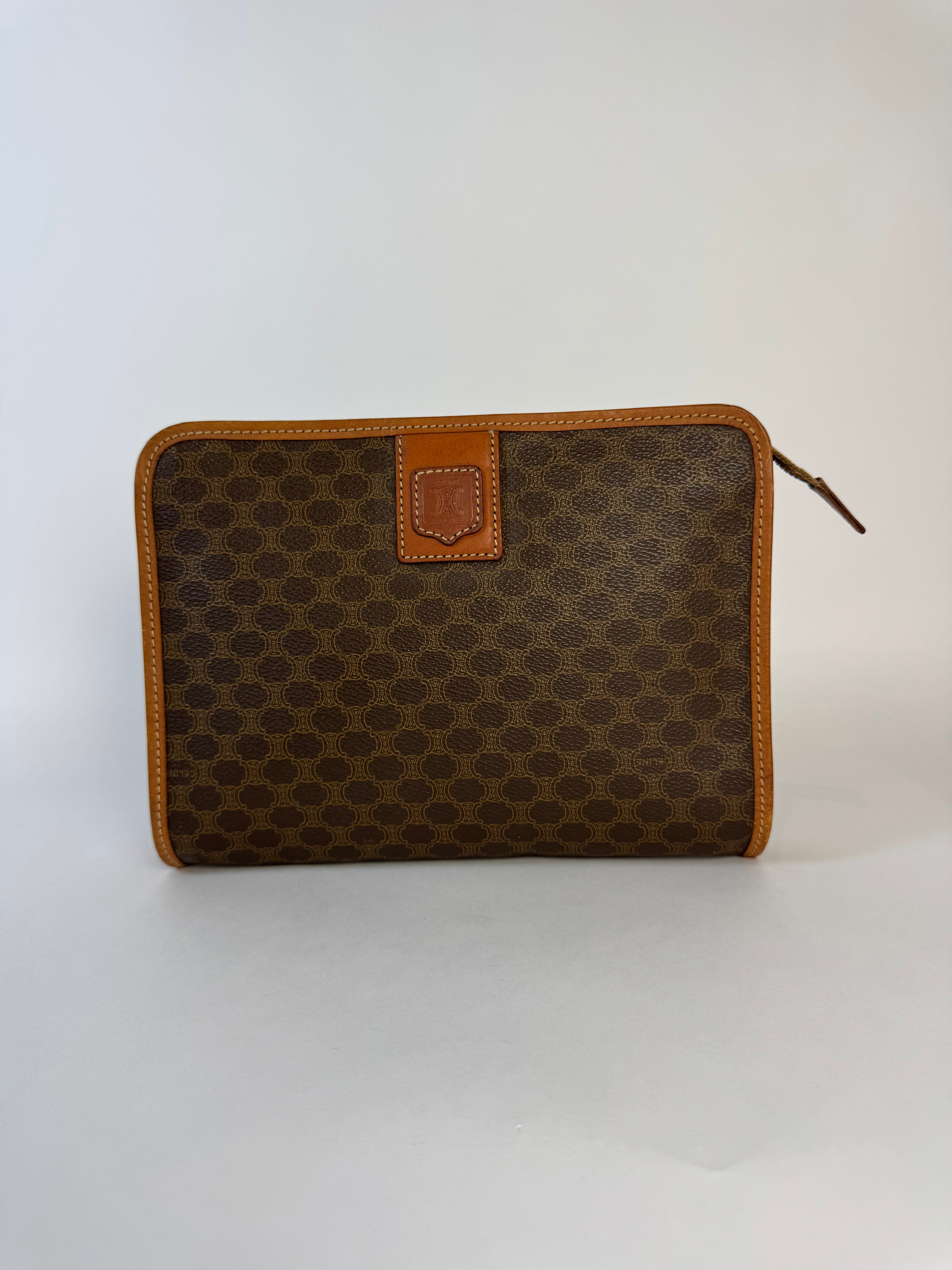 Celine Vintage Macadam Brown Clutch