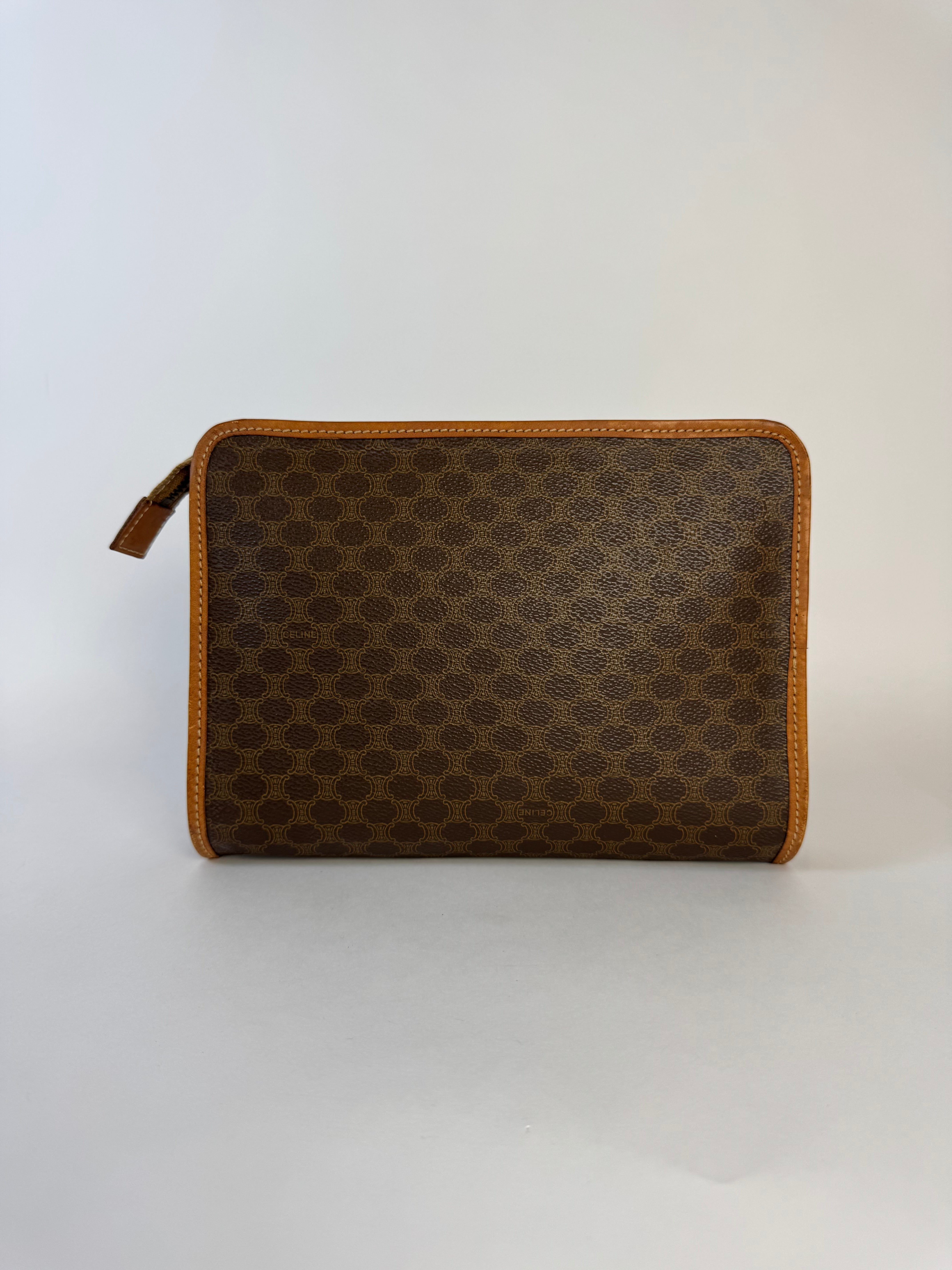 Celine Vintage Macadam Brown Clutch