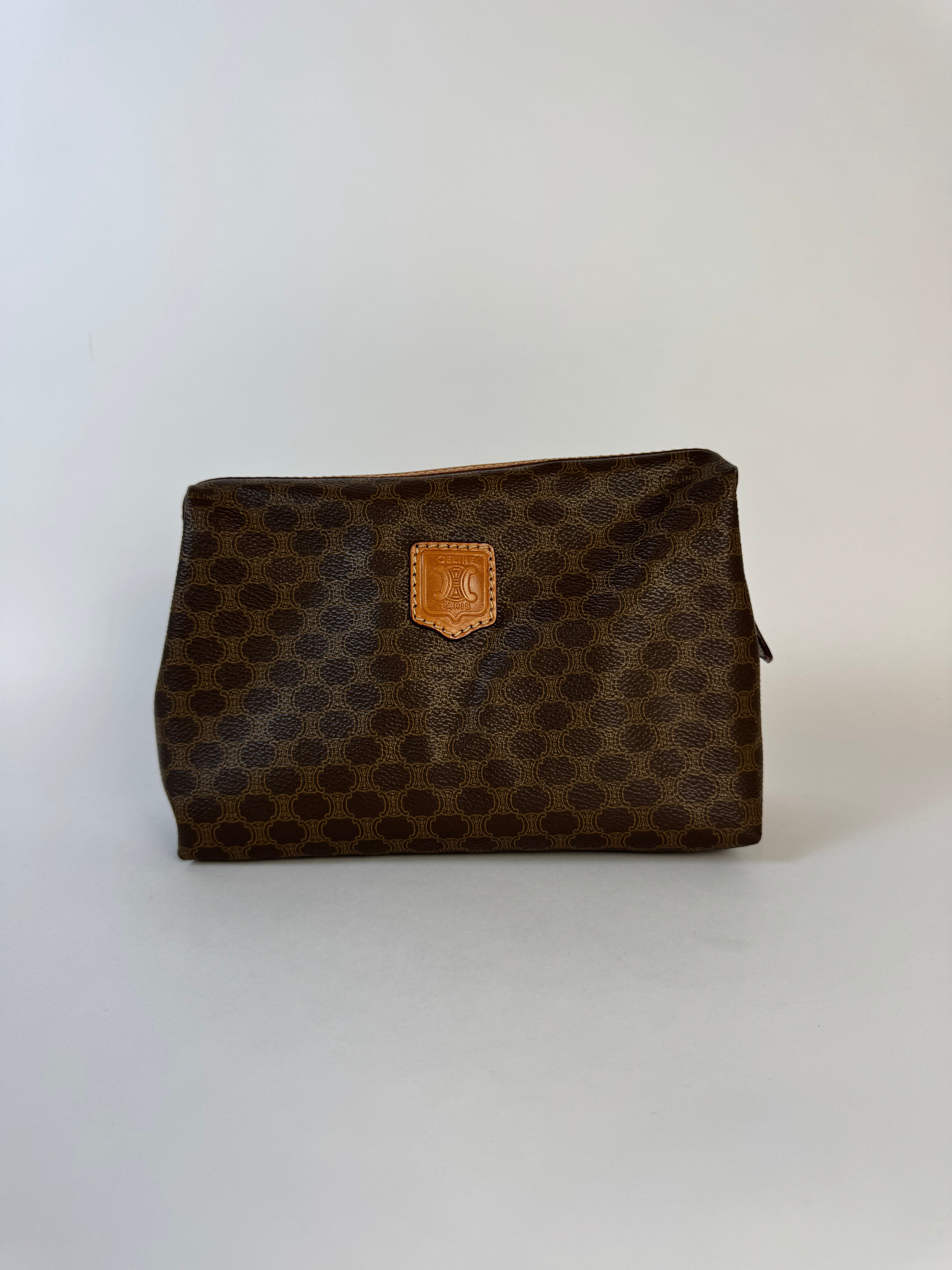 Celine Vintage Macadam Brown Pouch Medium