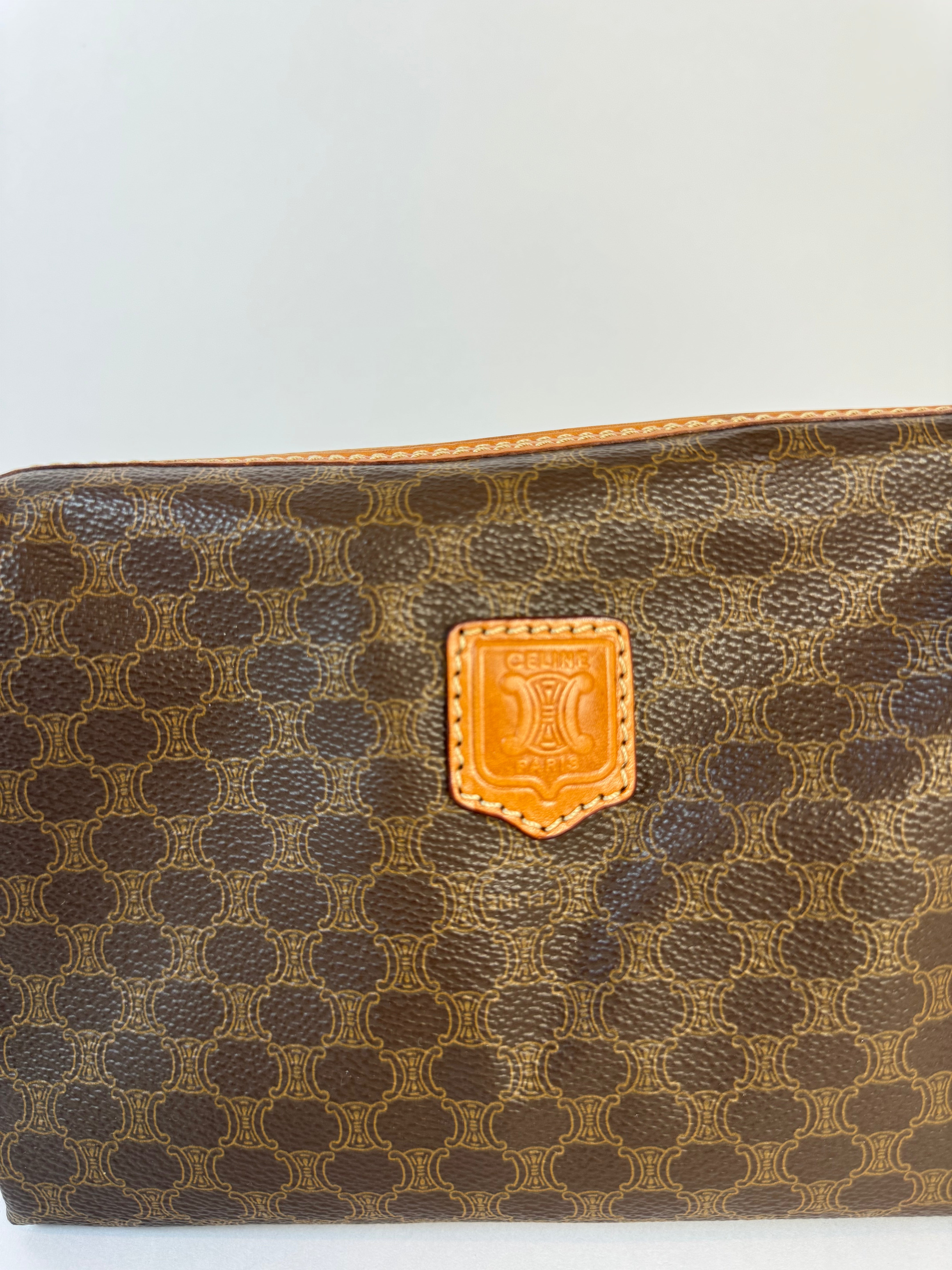 Celine Vintage Macadam Brown Pouch Medium
