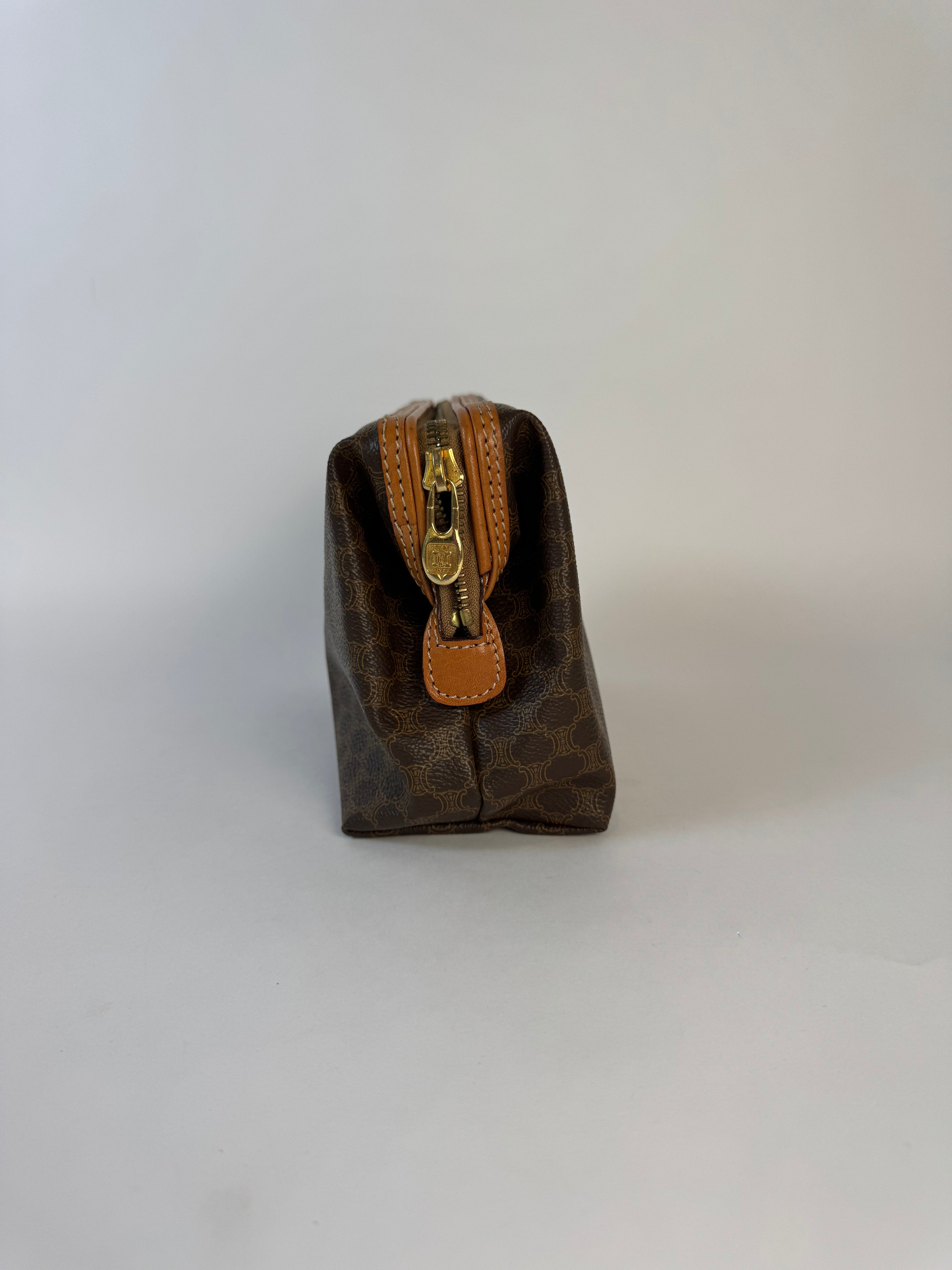 Celine Vintage Macadam Brown Pouch Medium