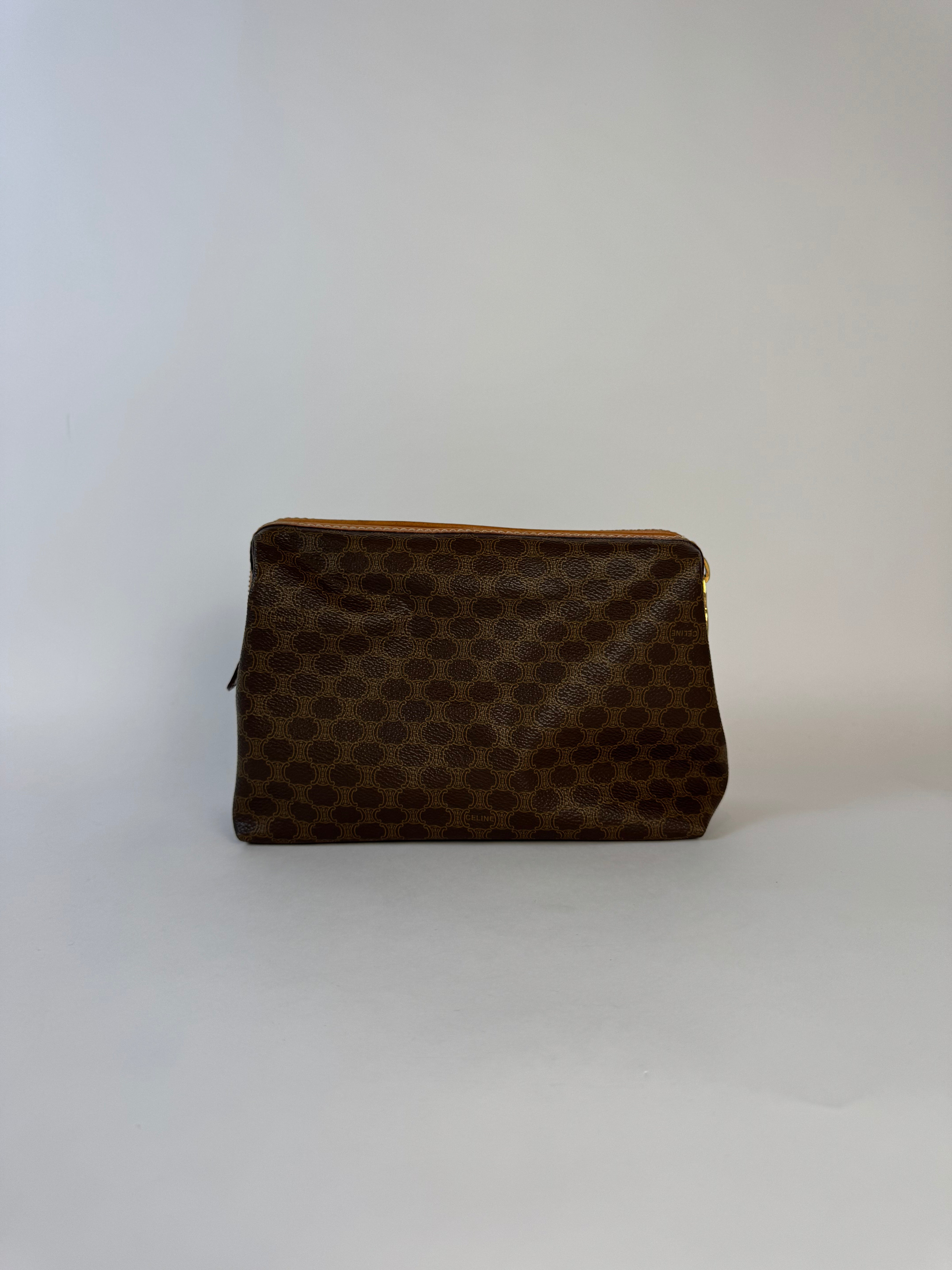 Celine Vintage Macadam Brown Pouch Medium