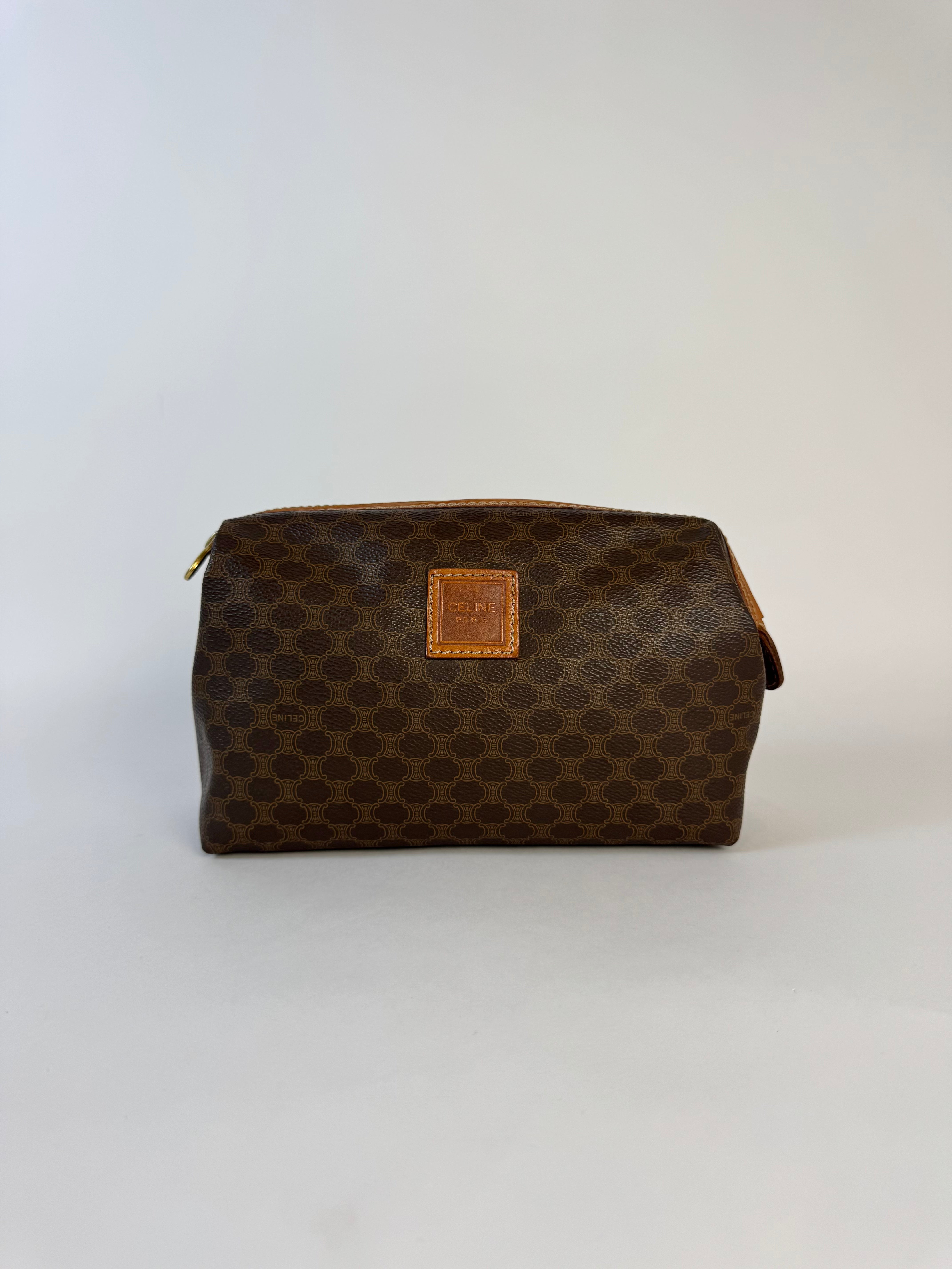 Celine Vintage Macadam Brown Pouch Medium