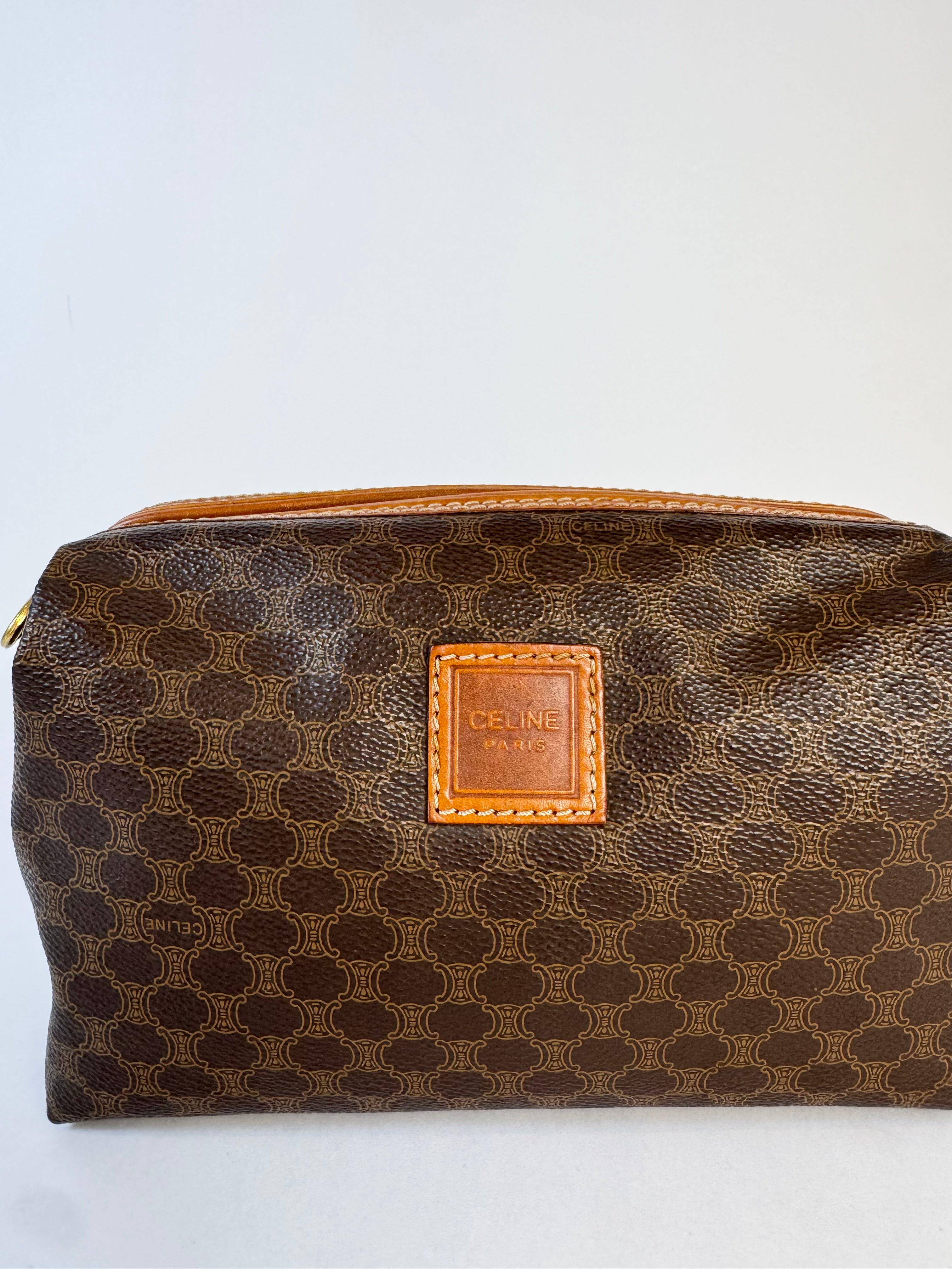 Celine Vintage Macadam Brown Pouch Medium