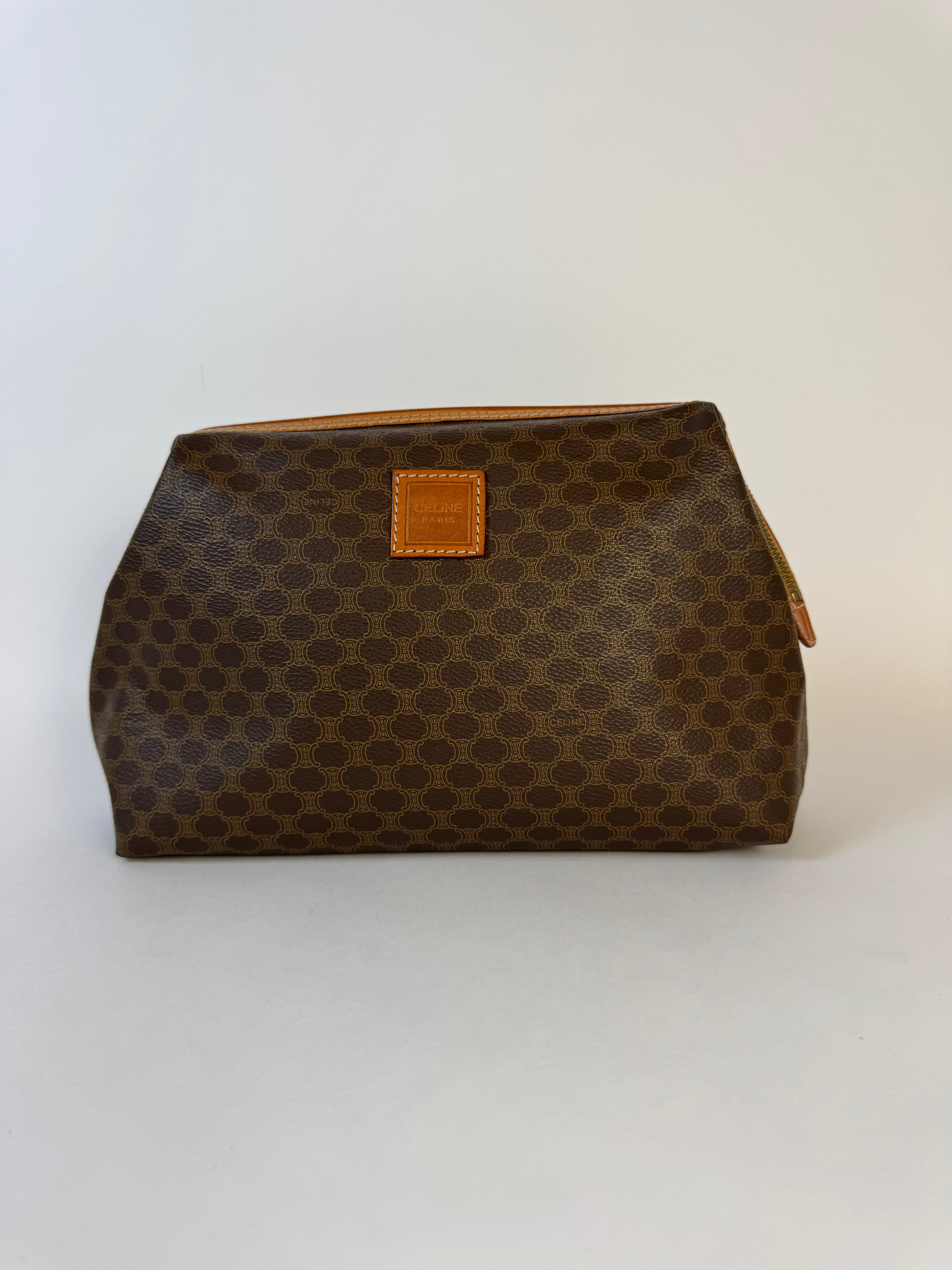 Celine Vintage Macadam Brown Pouch Large
