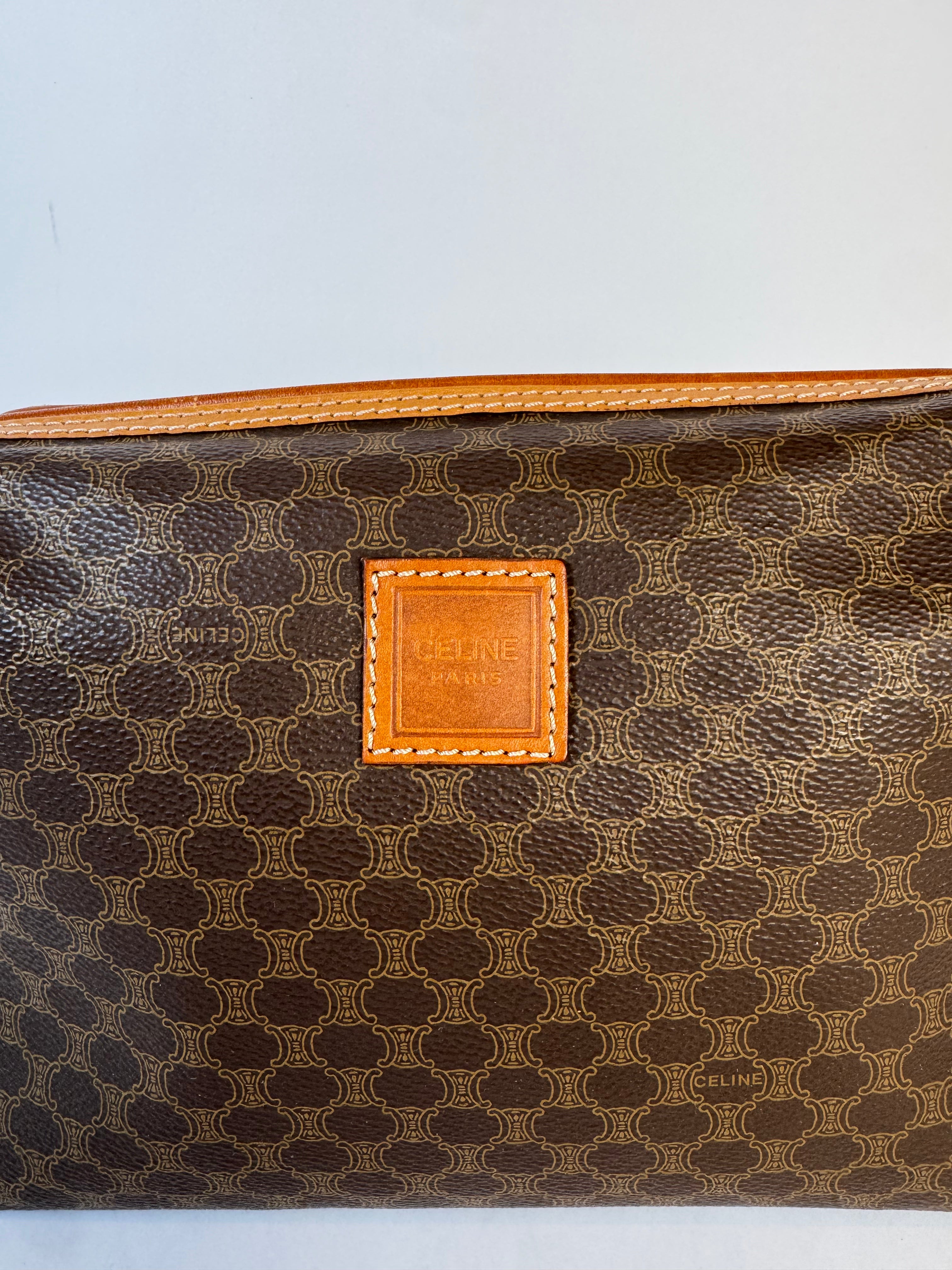 Celine Vintage Macadam Brown Pouch Large