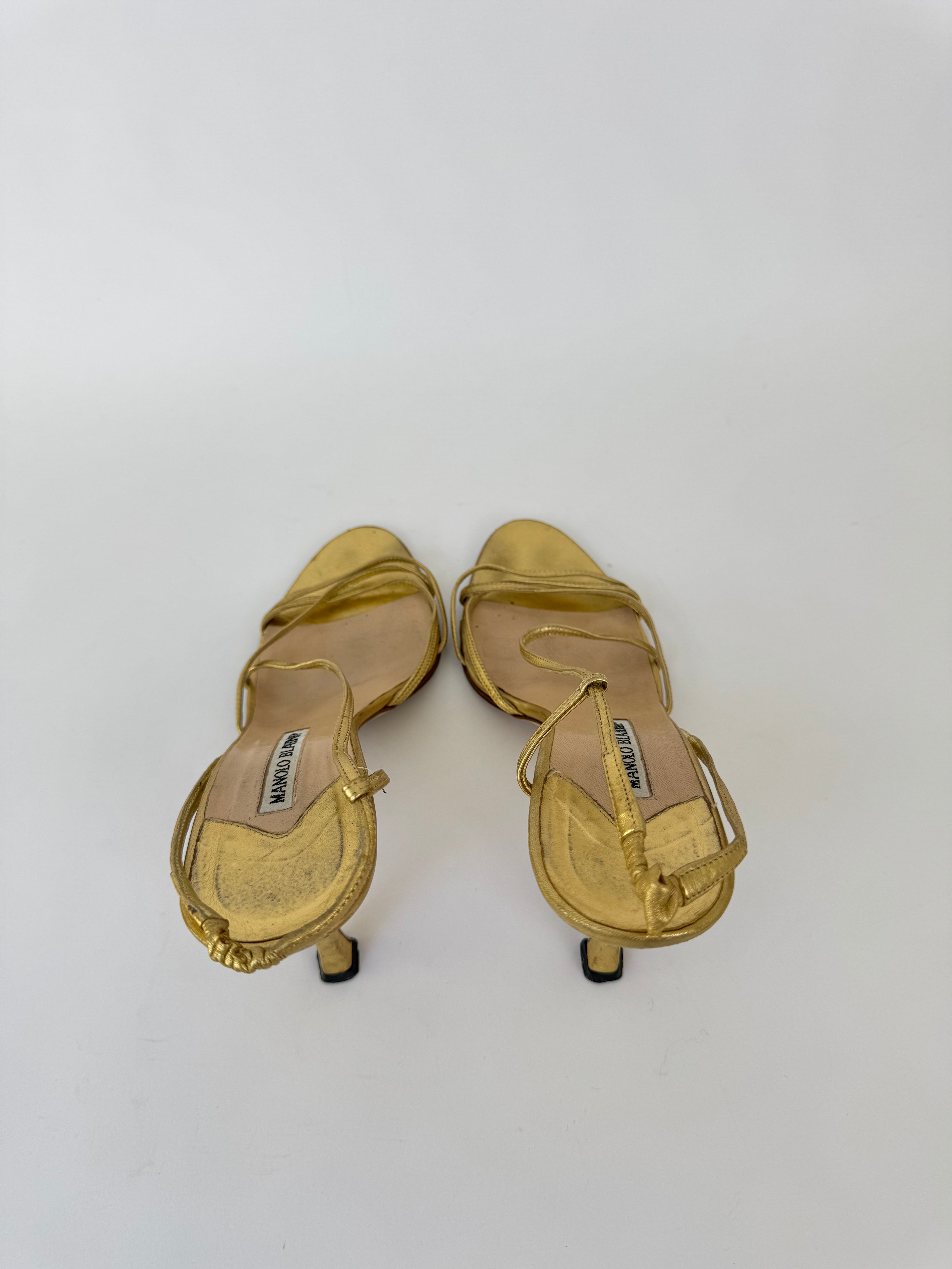 Manolo Blahnik Gold Strappy Heels - 39