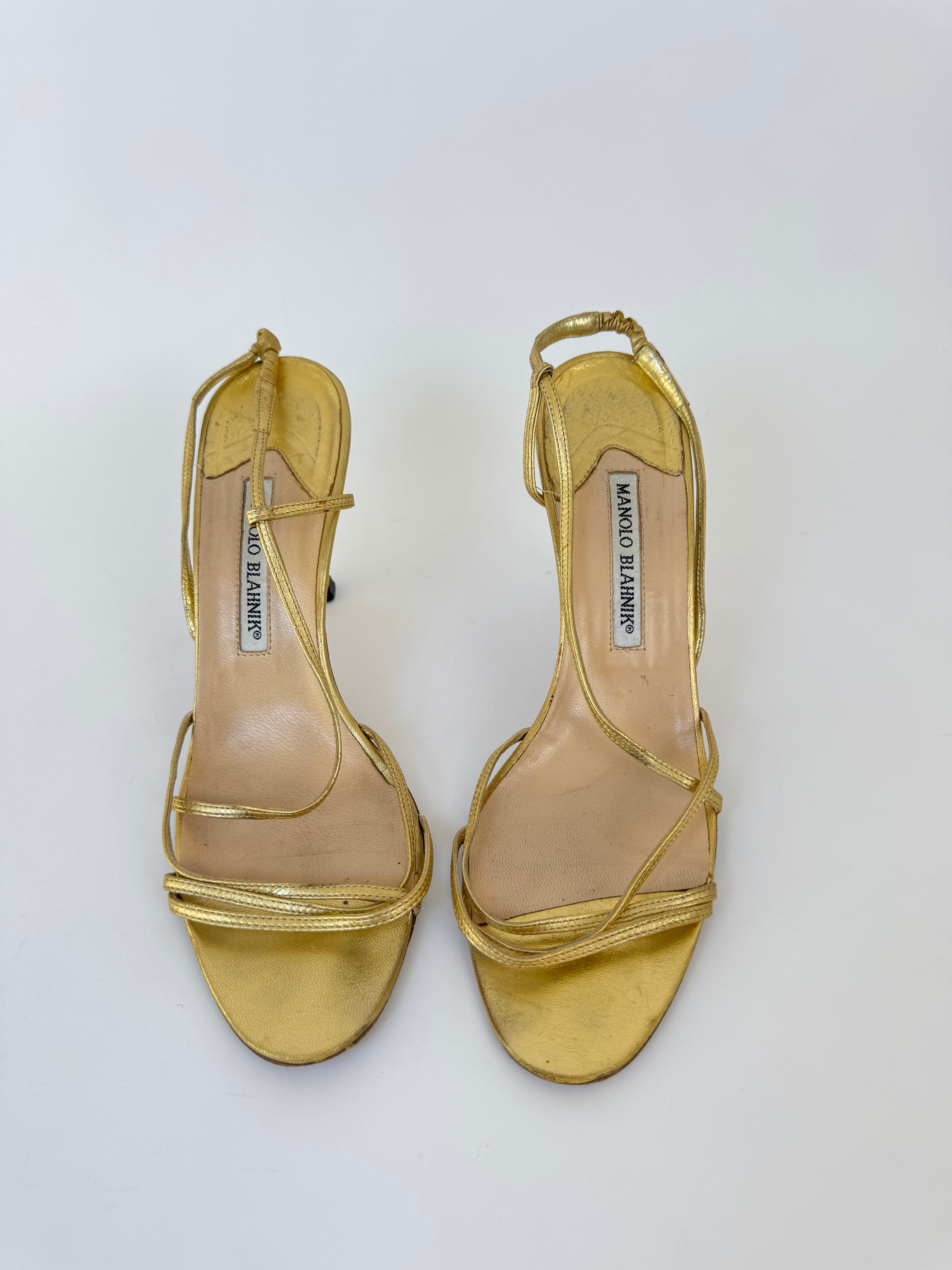 Manolo Blahnik Gold Strappy Heels - 39