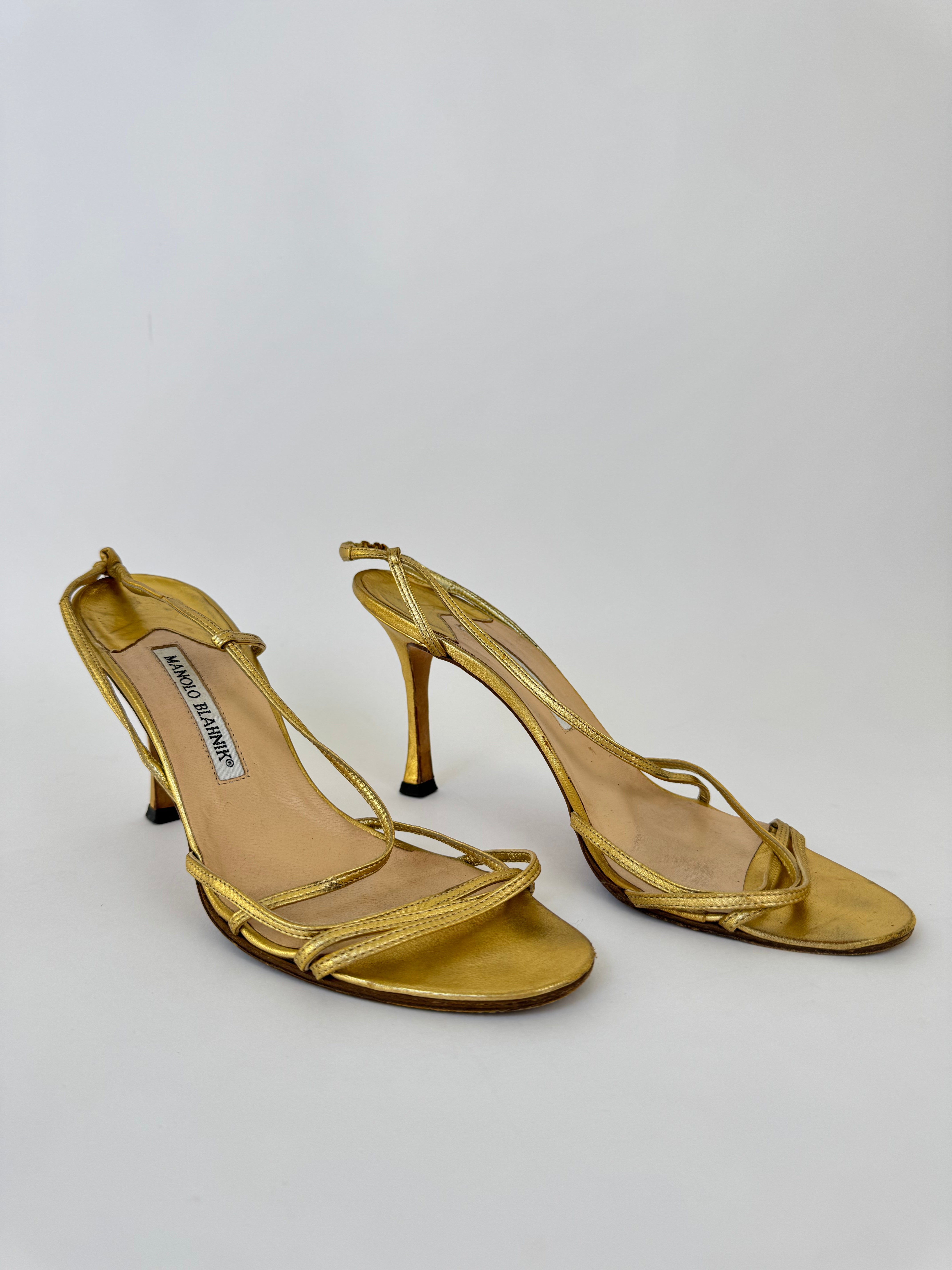 Manolo Blahnik Gold Strappy Heels - 39