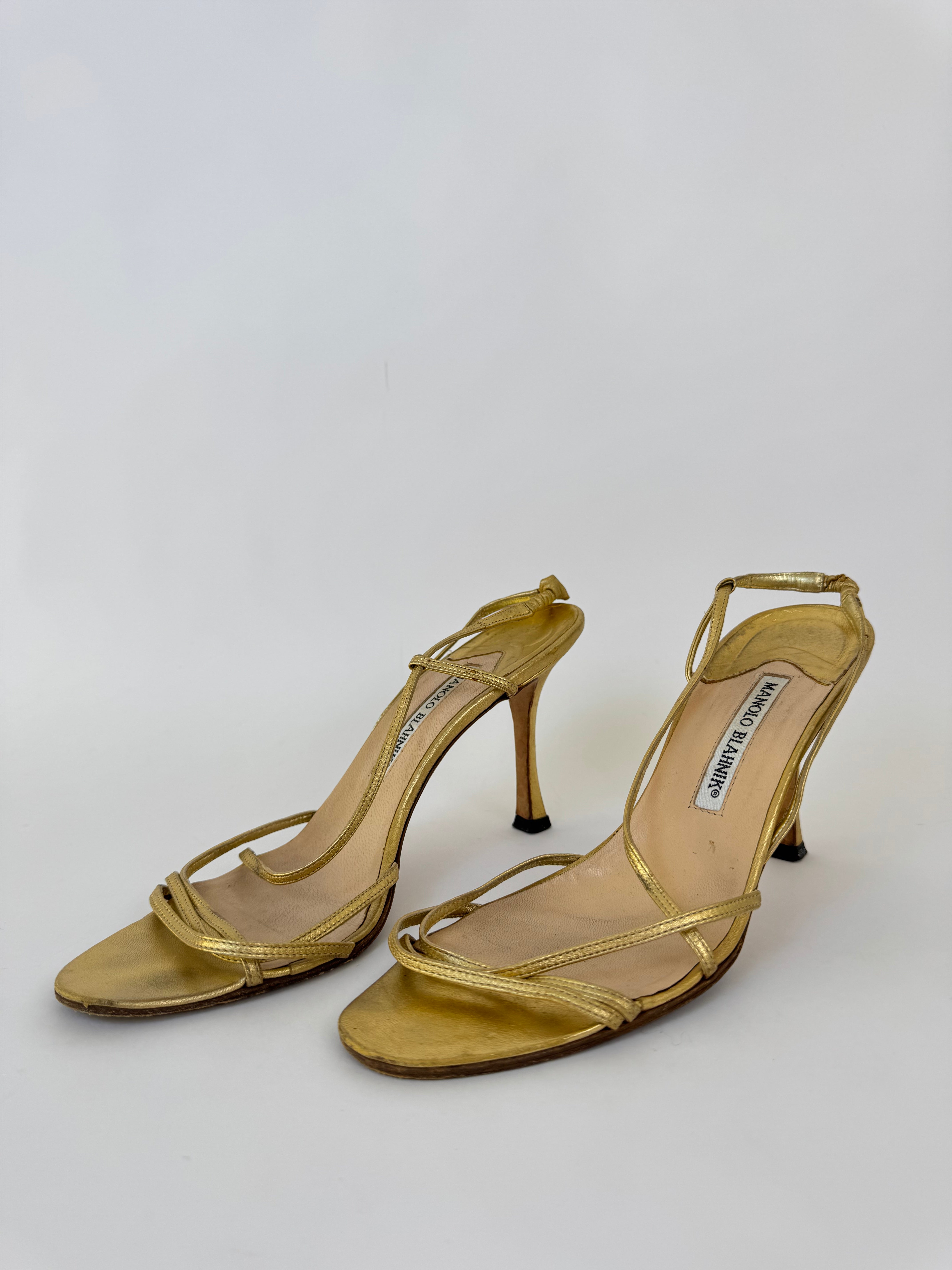 Manolo Blahnik Gold Strappy Heels - 39