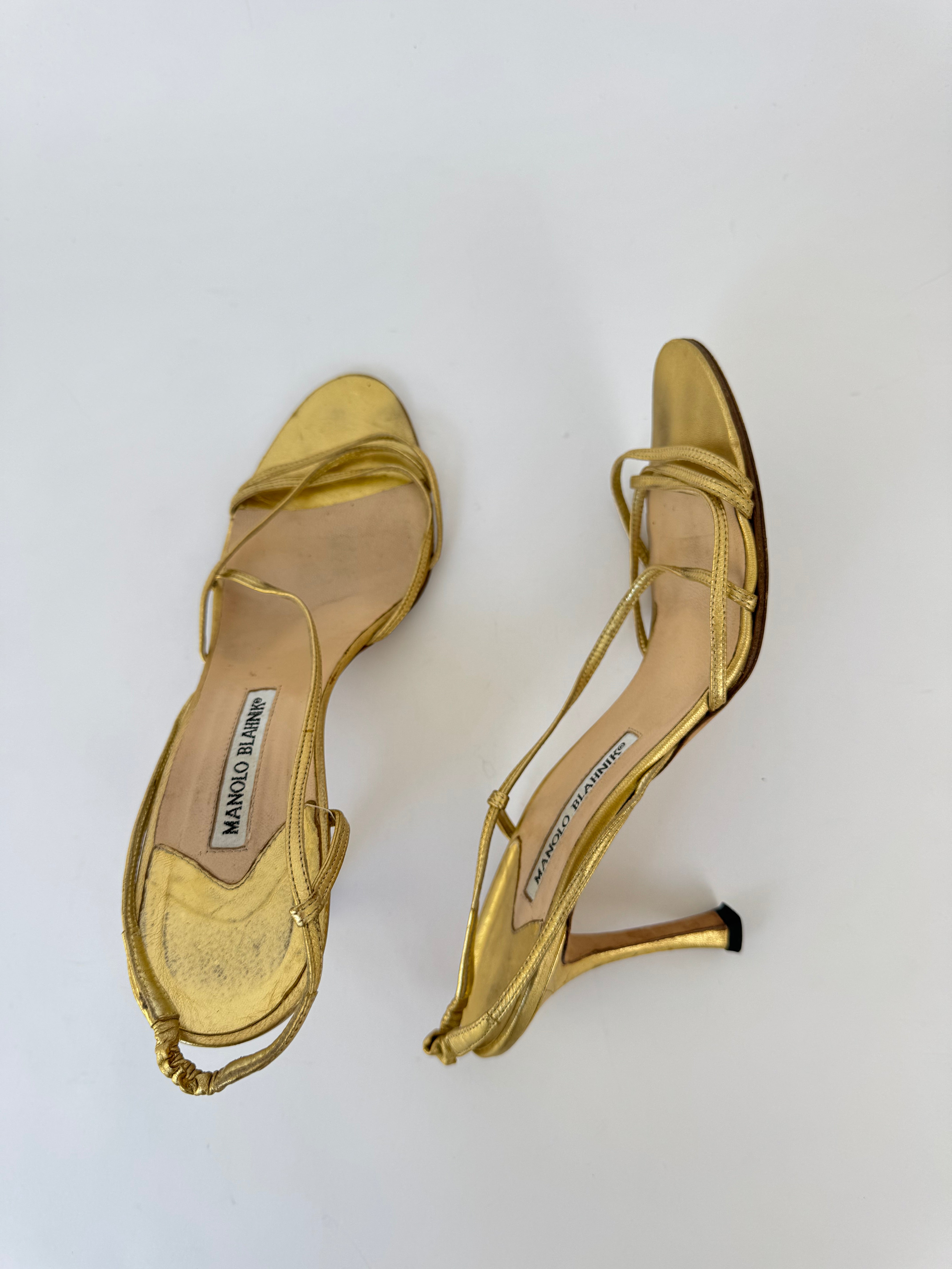 Manolo Blahnik Gold Strappy Heels - 39