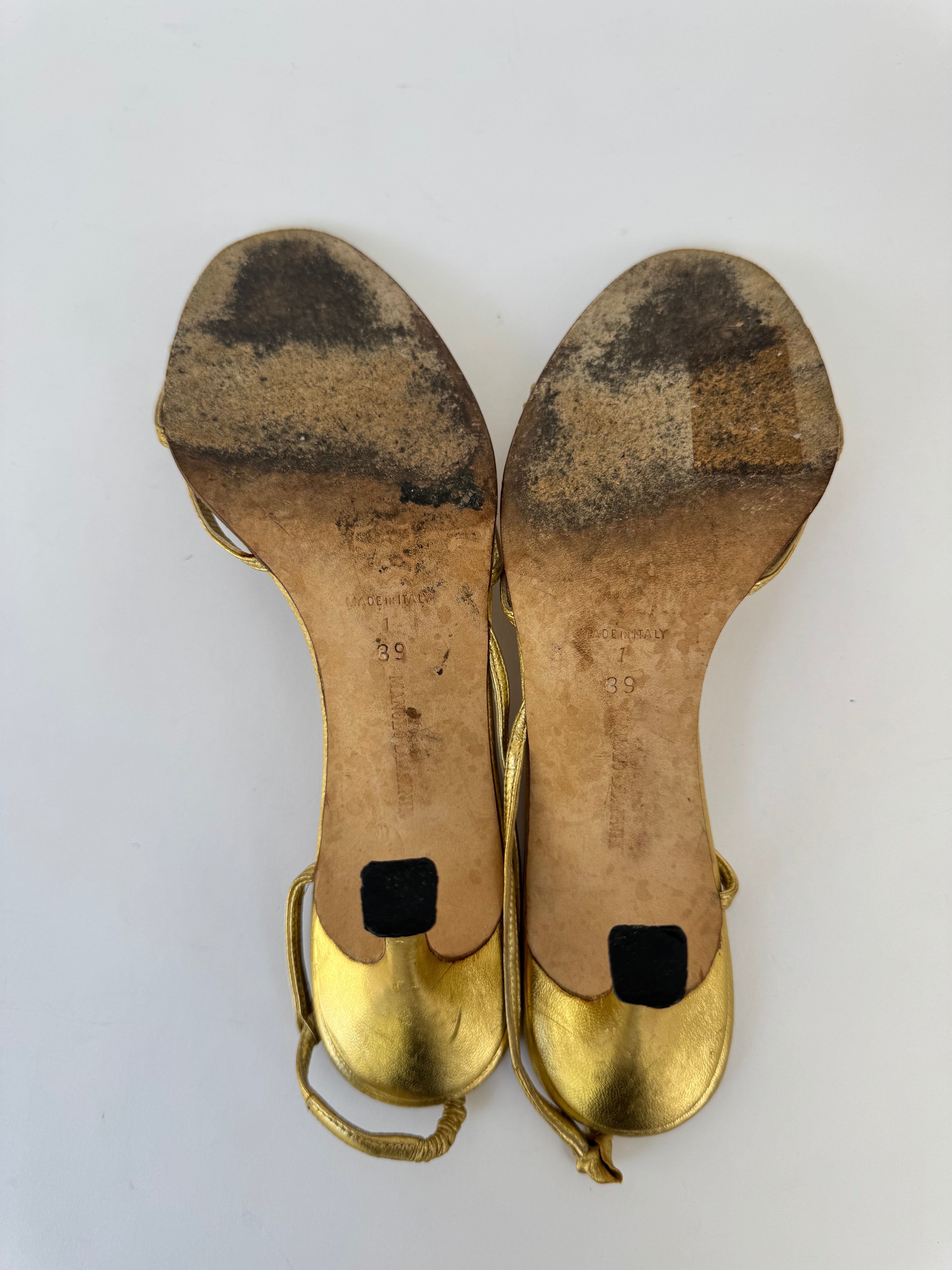 Manolo Blahnik Gold Strappy Heels - 39