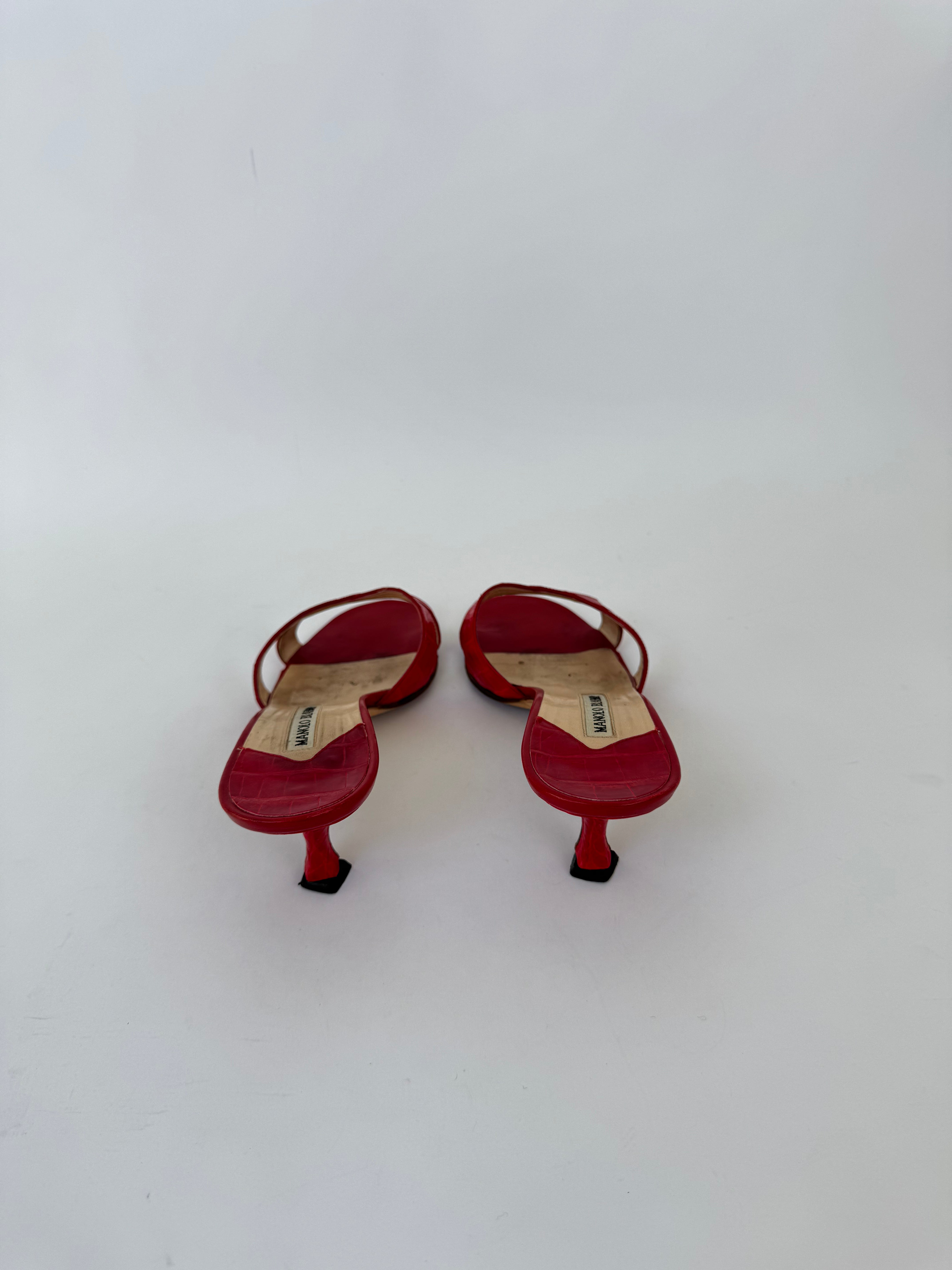Manolo Blahnik Croc Sandal Heels - 37.5