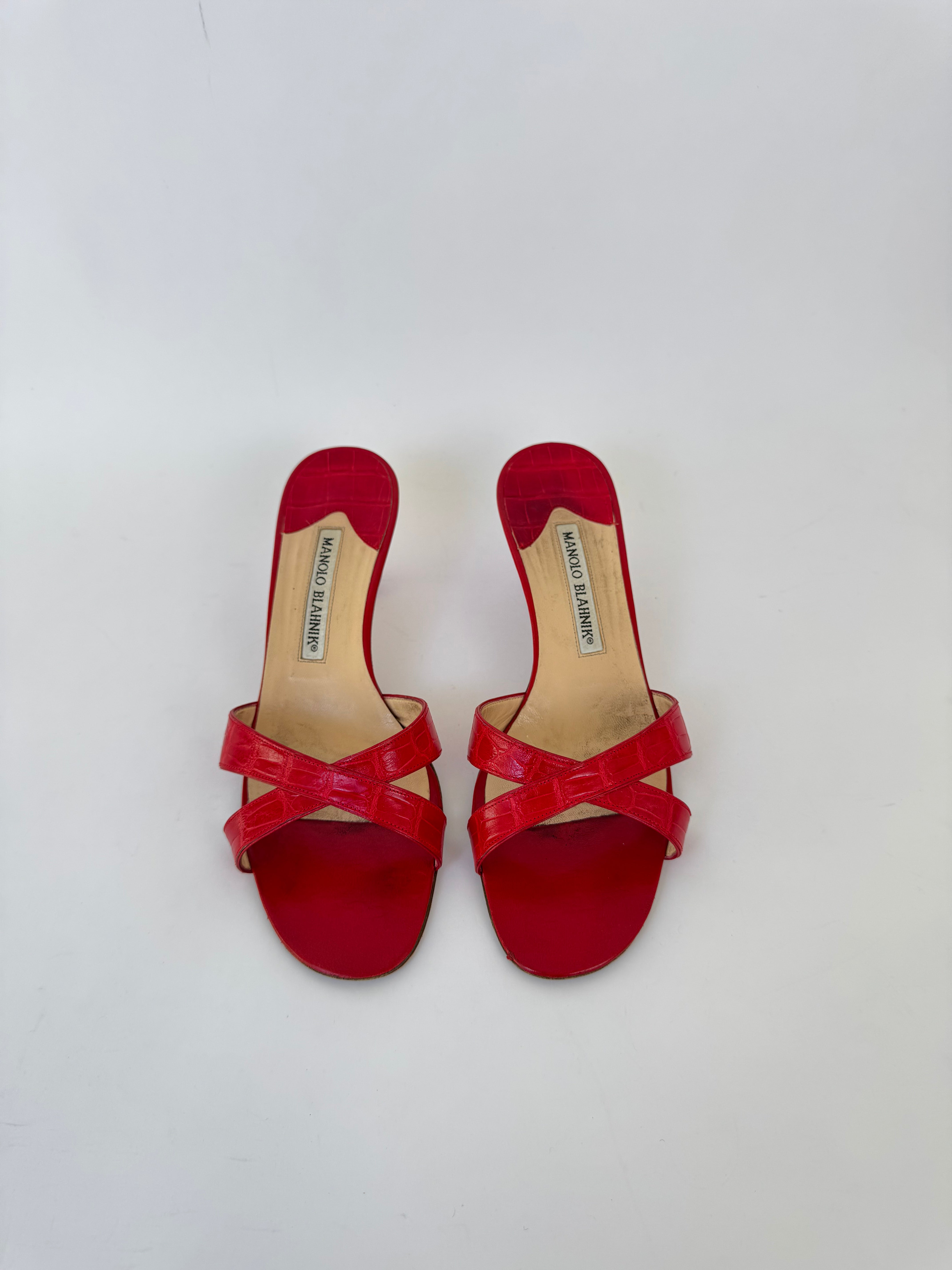 Manolo Blahnik Croc Sandal Heels - 37.5